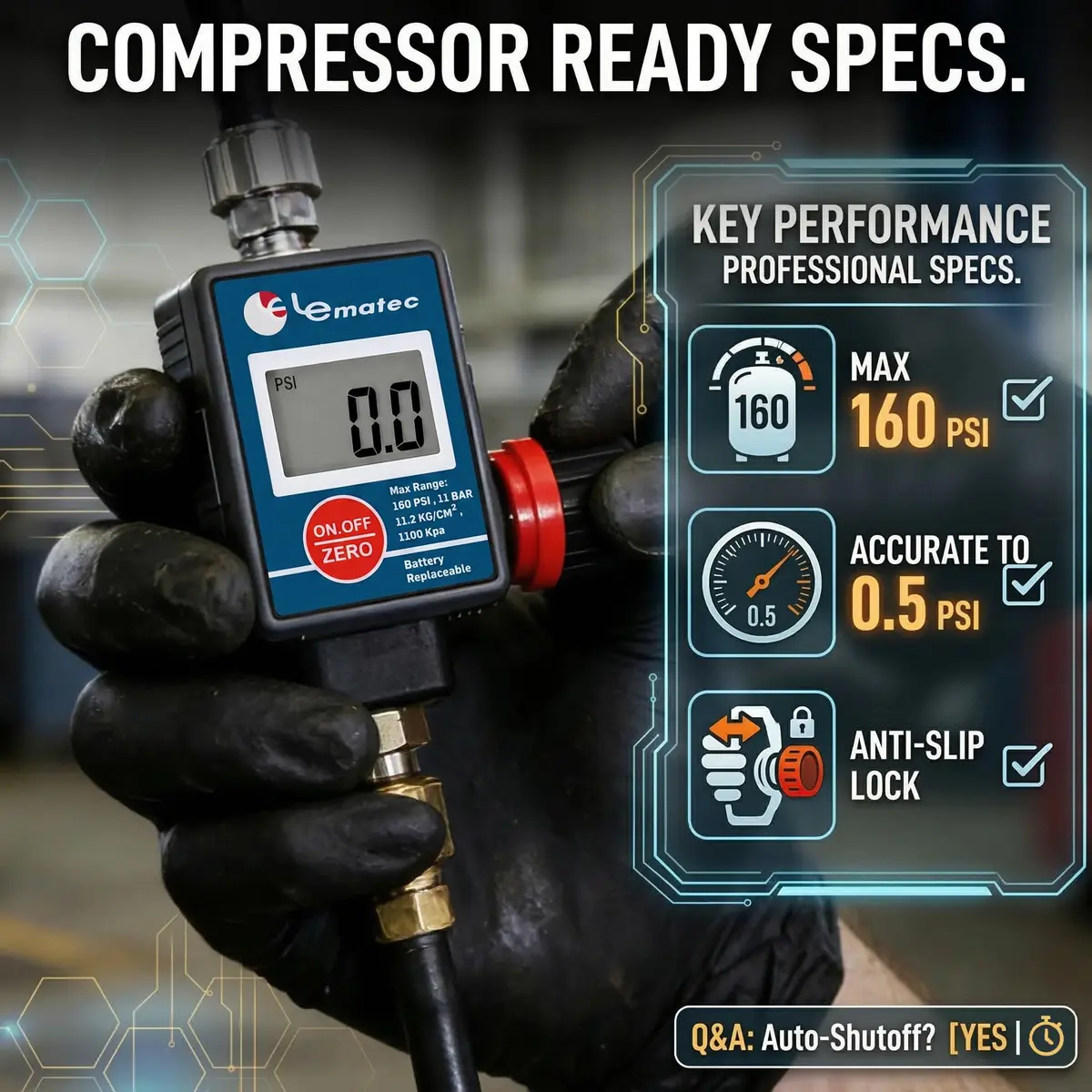 LE LEMATEC DAR03B Digital Air Regulator with Locking Valve & Gauge | 1/4 NPT Inline, 160 PSI - view 6
