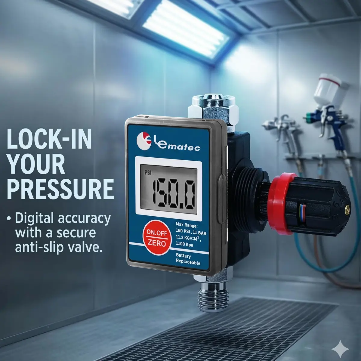 LE LEMATEC DAR03B Digital Air Regulator with Locking Valve & Gauge | 1/4 NPT Inline, 160 PSI - view 2