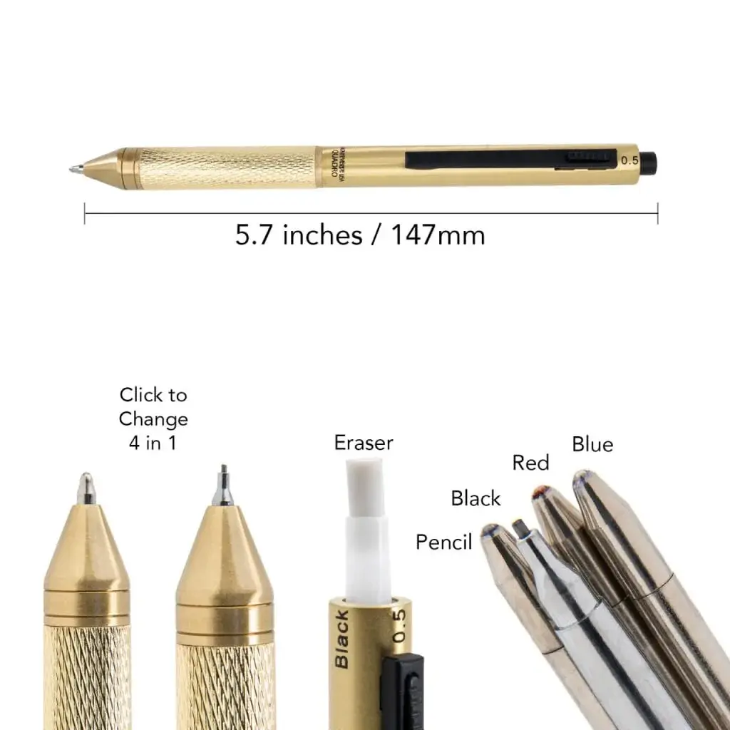 Monteverde Quadro 4-in-1 Multifunction Pen - Silver Finish - 13.5cm (5.3in) | Solid Brass Barrel with Knurled Grip - view 5