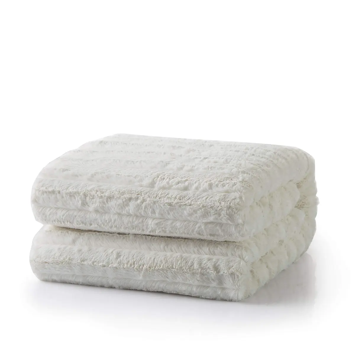 Tache Home Fashion White Blanket 90x90 in Ivory | Super Soft Faux Fur & Sherpa - view 8