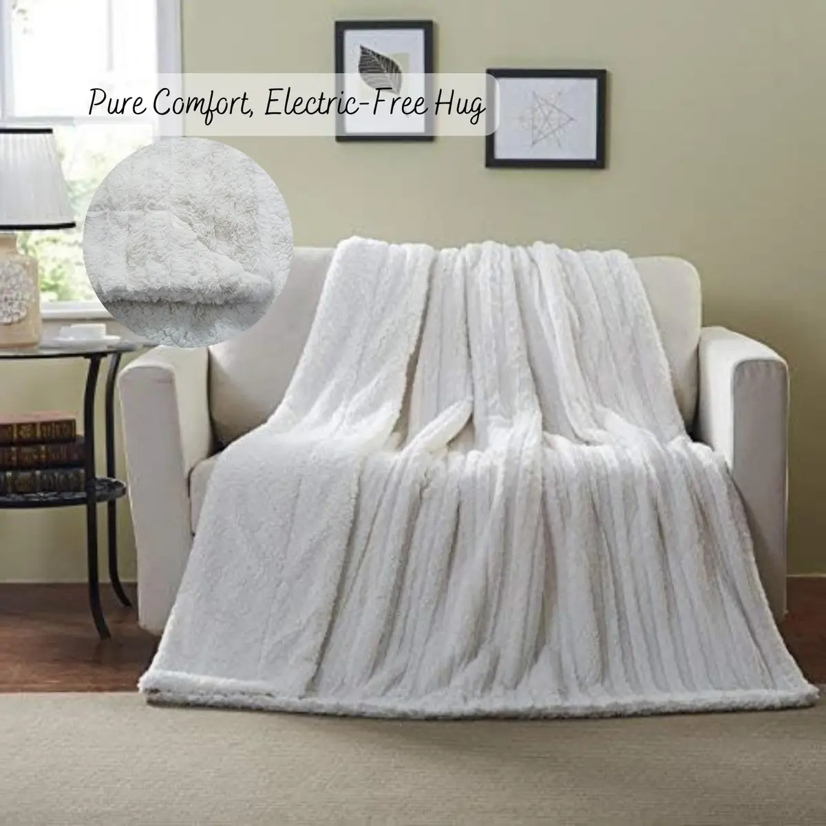 Tache Home Fashion White Blanket 90x90 in Ivory | Super Soft Faux Fur & Sherpa - view 2