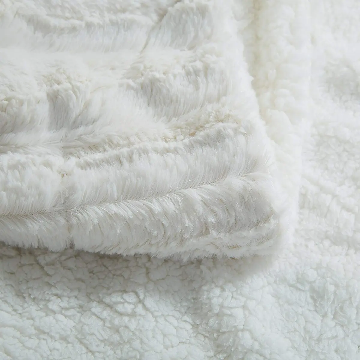 Tache Home Fashion White Blanket 90x90 in Ivory | Super Soft Faux Fur & Sherpa - view 4