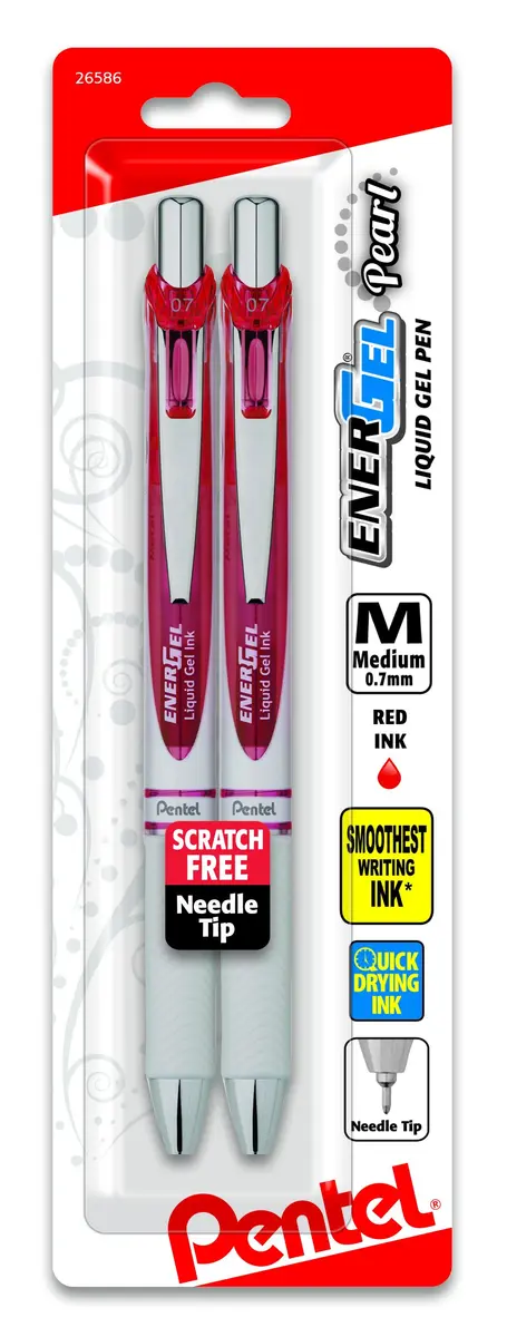 Pentel EnerGel Pearl Liquid Gel Pen 0.7mm Medium Line, Red Ink | Refillable, Smooth Writing (70-120 chars) - main product image