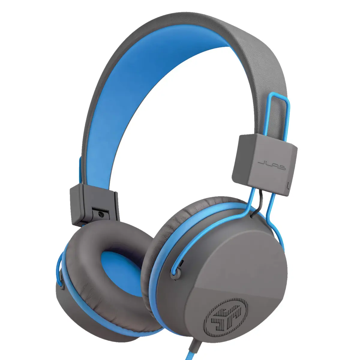 JLab JBuddies Studio On-Ear Kids Wired Headphones with Mic, 40mm Drivers, 85dB Volume Safe, Noise Isolation, Graphite/Blue - main product image