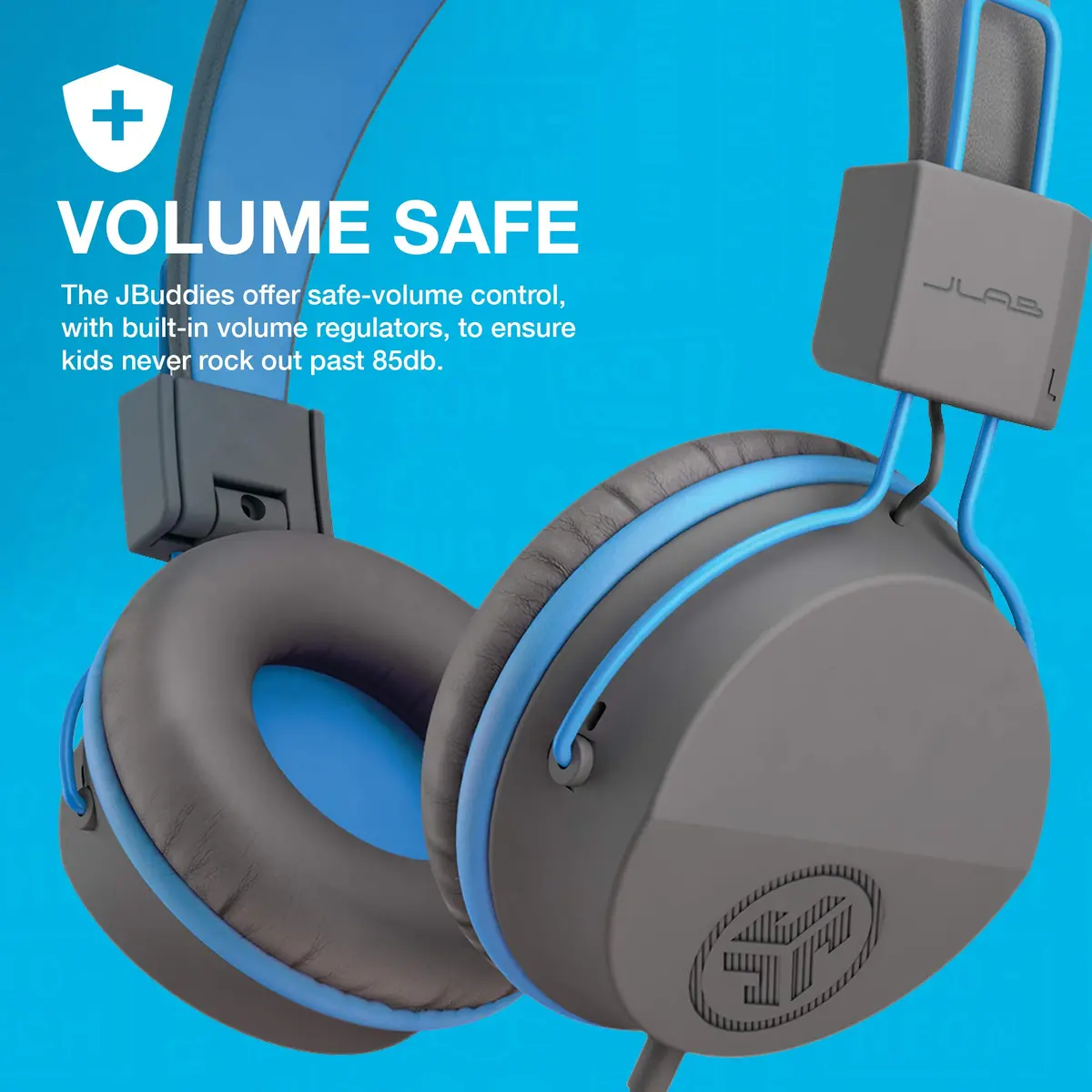 JLab JBuddies Studio On-Ear Kids Wired Headphones with Mic, 40mm Drivers, 85dB Volume Safe, Noise Isolation, Graphite/Blue - view 3
