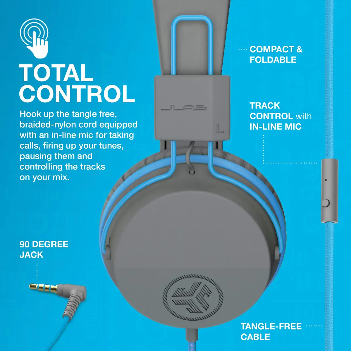 JLab JBuddies Studio On-Ear Kids Wired Headphones with Mic, 40mm Drivers, 85dB Volume Safe, Noise Isolation, Graphite/Blue - view 4