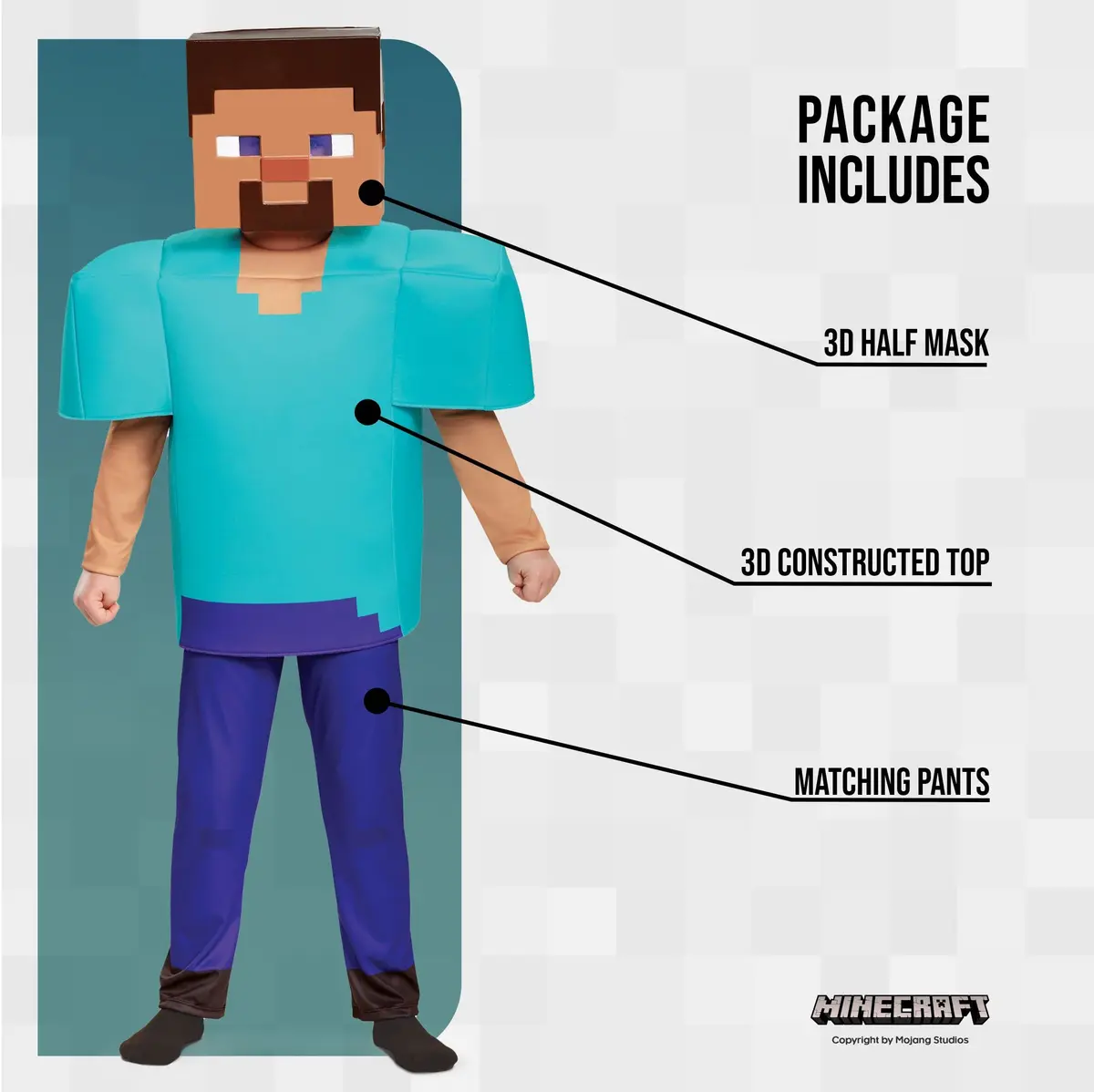 Disguise Minecraft Steve Deluxe Costume for Kids (7-8 Years) | Officially Licensed Halloween Dress Up - view 3