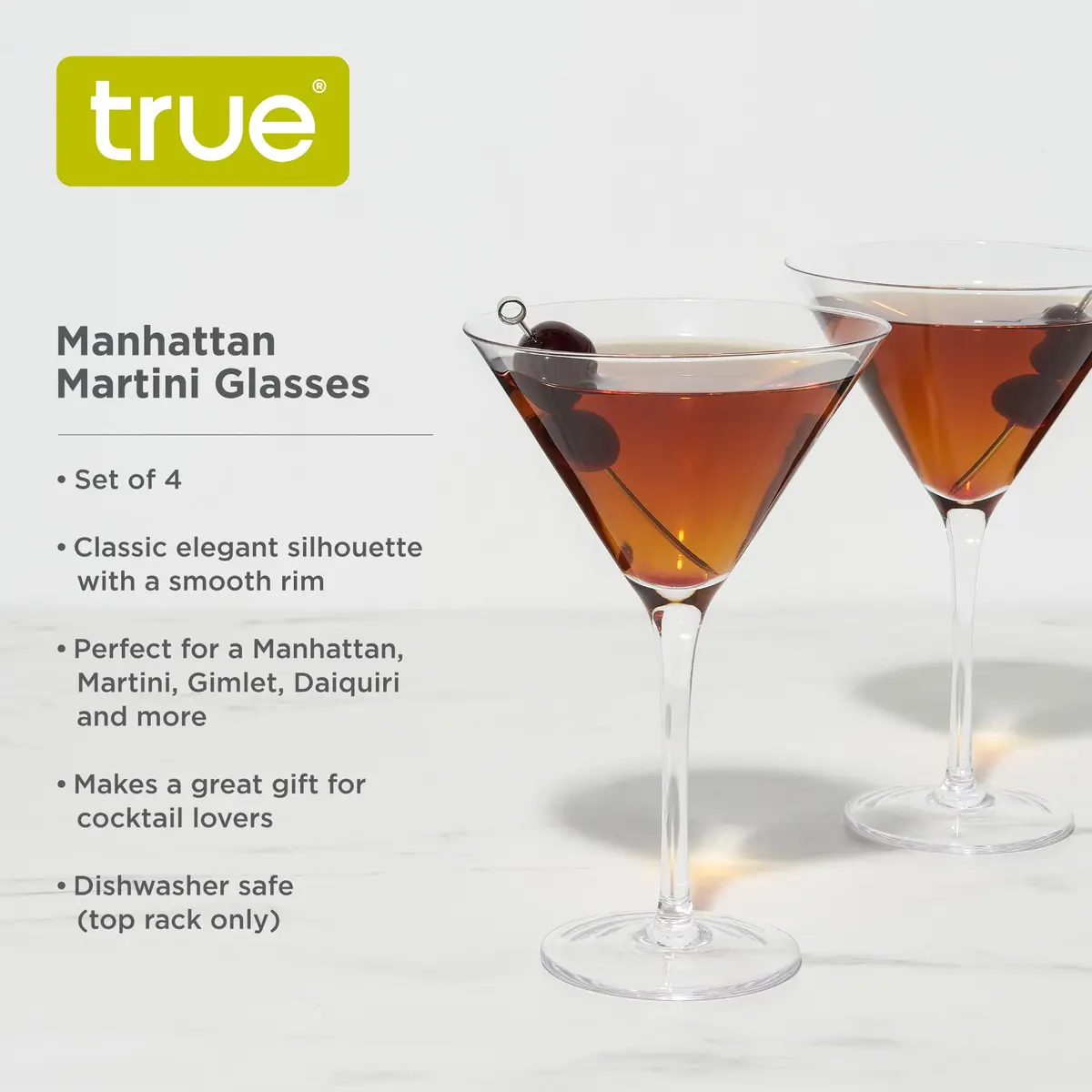 TRUE Manhattan Martini Glass, Crystal Cocktail Coupes, 12 oz, Set of 4 | Classic Triangular Design for Elegant Entertaining - view 2