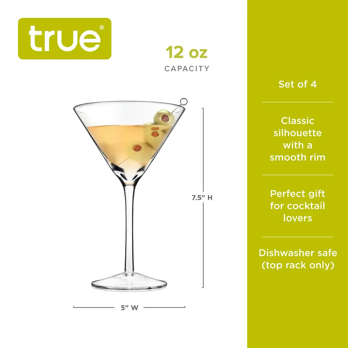 TRUE Manhattan Martini Glass, Crystal Cocktail Coupes, 12 oz, Set of 4 | Classic Triangular Design for Elegant Entertaining - view 3