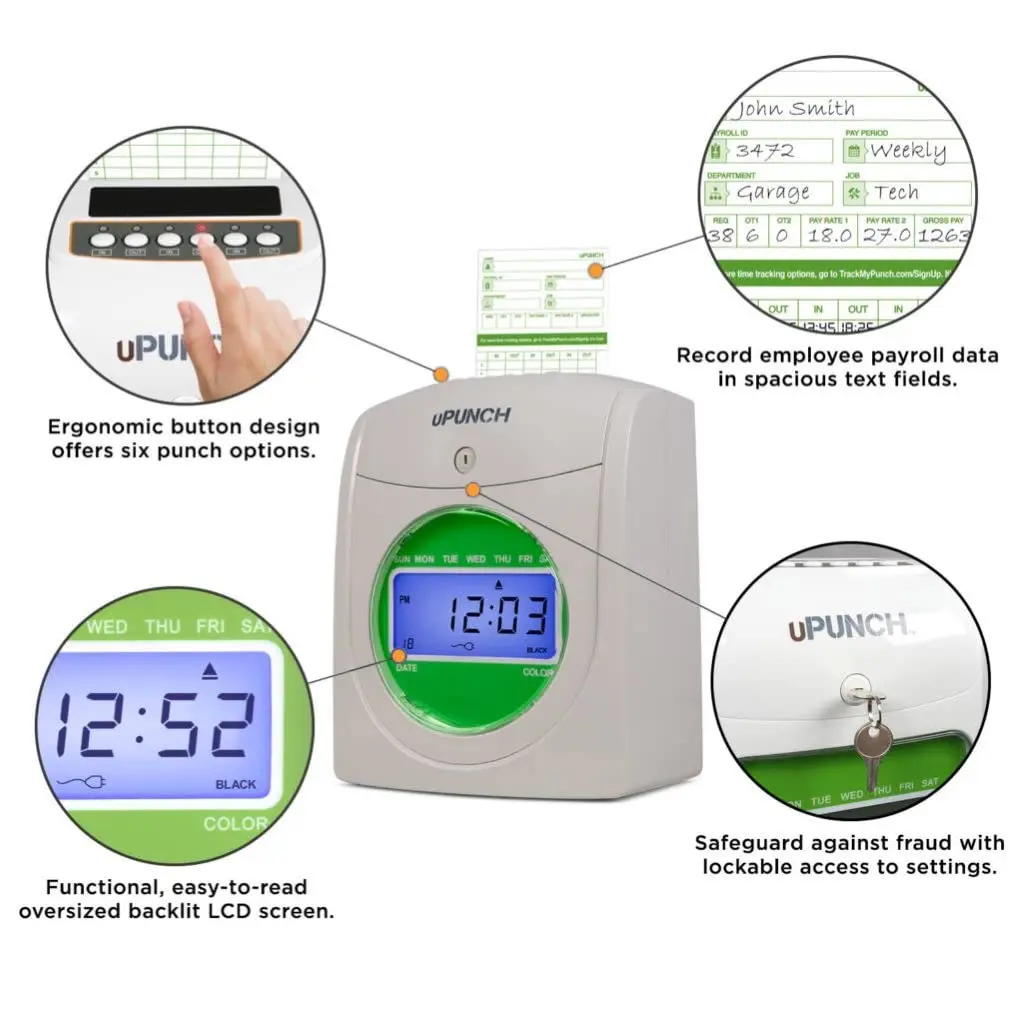 uPunch HN3540 Complete Small Business Start-Up Kit: AutoAlign Time Clock System with 400 Time Cards, 4 Ribbons, and 2 Racks | Accurate Punching & Easy Setup - view 4