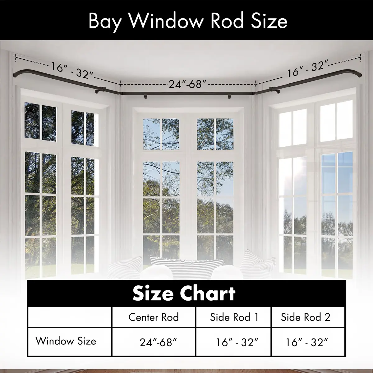 MERIVILLE 1-Inch Diameter Bay Window Curtain Rod Set for Bayview Windows, Oil-Rubbed Bronze | Durable Metal, Extendable, Complete System - view 2