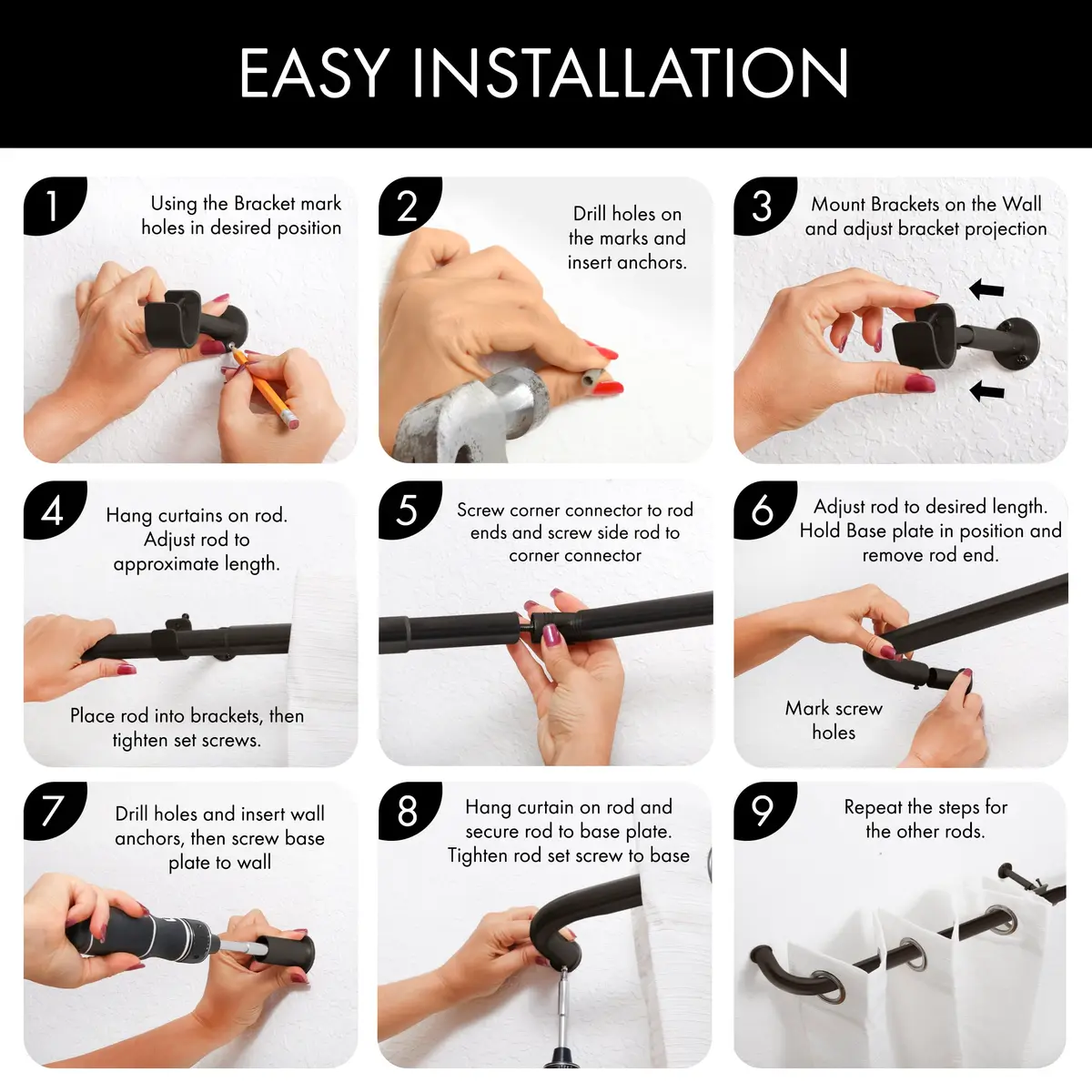 MERIVILLE 1-Inch Diameter Bay Window Curtain Rod Set for Bayview Windows, Oil-Rubbed Bronze | Durable Metal, Extendable, Complete System - view 3