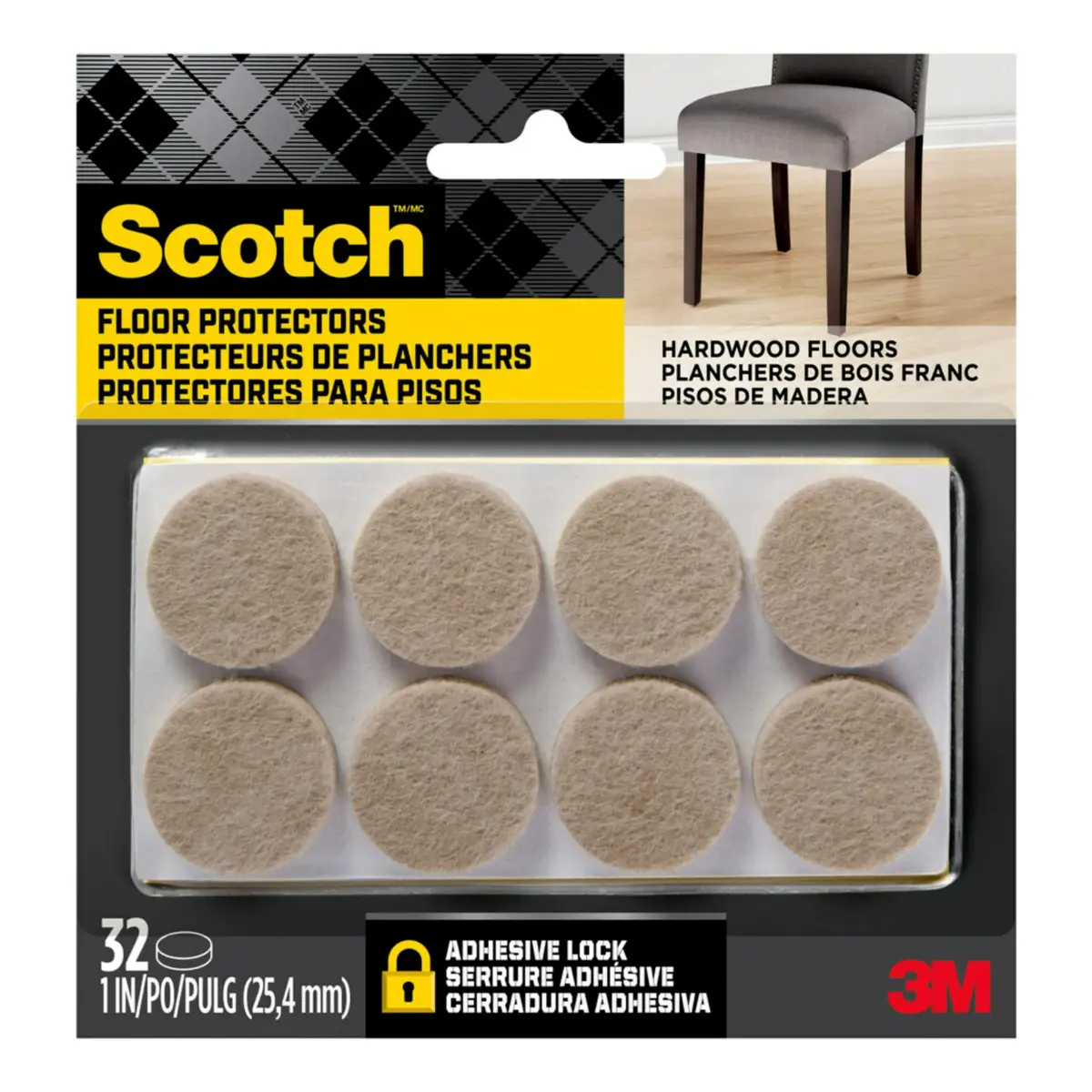 Scotch Felt Furniture Pads 32 PCS Beige, 1" Round | Protects Hardwood Floors - main product image