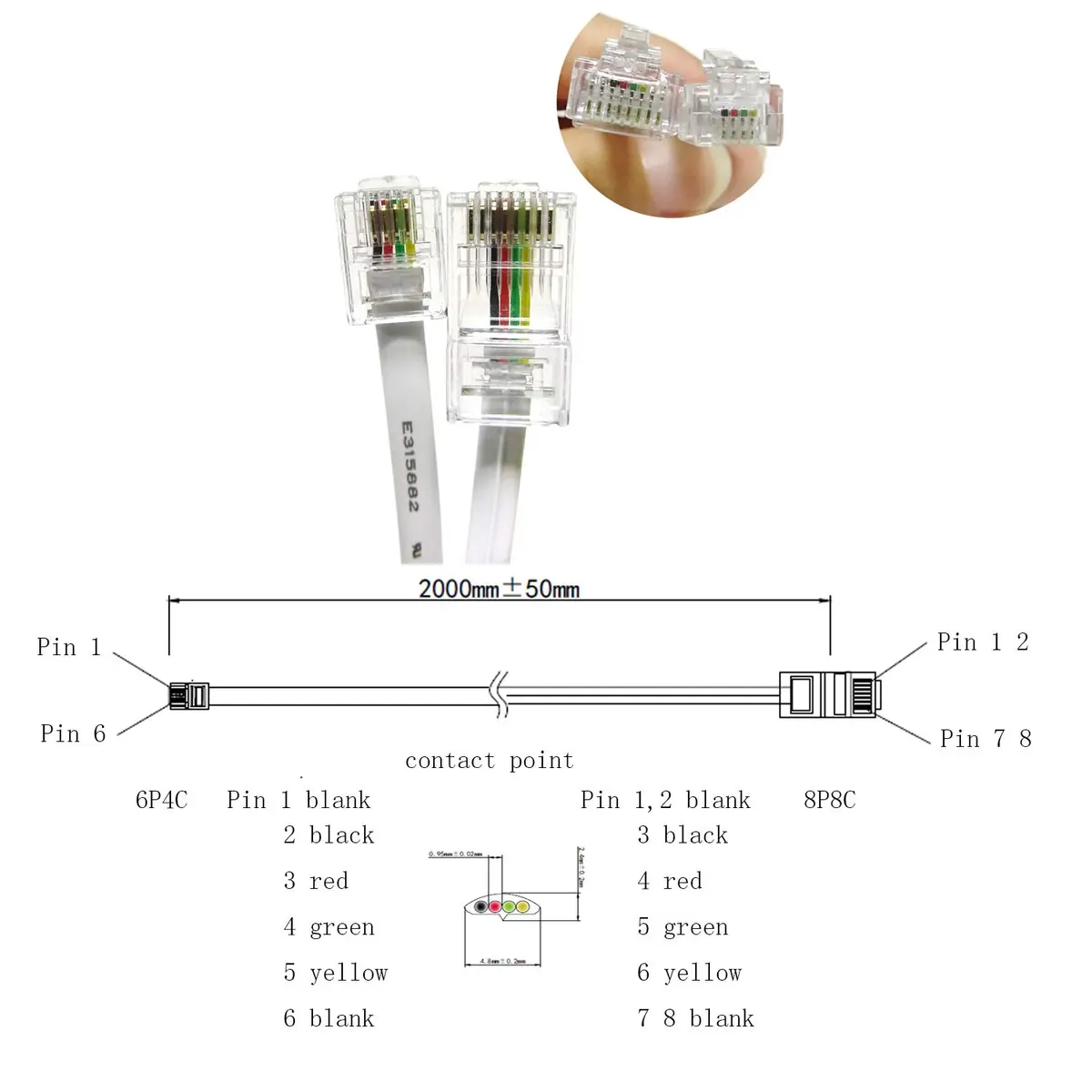 Honbay RJ11 to RJ45 Telephone Cable 1.8m (0.7ft) White | Connect Landline Phones & Modems to Internet - view 2