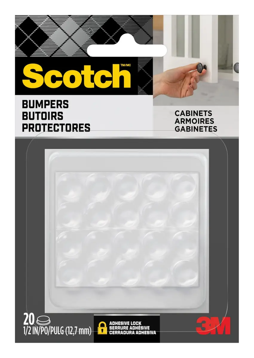 Scotch Clear Adhesive Bumper Pads 20 PCS, Self-Stick Rubber Pads 1/2" Round | Protect Cabinets & Drawers - main product image