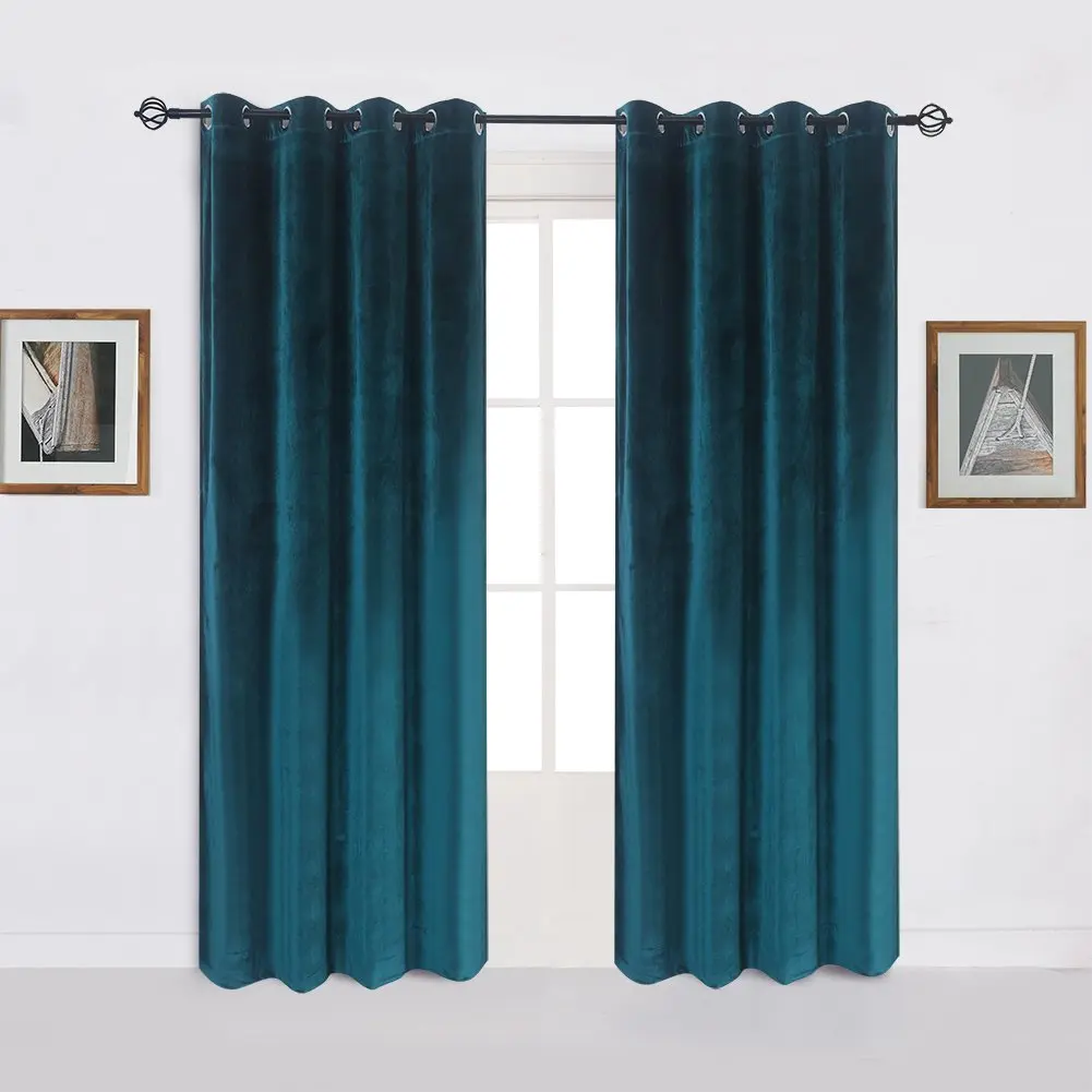 Cherry Home Dark Green Velvet Blackout Curtain Panel 52x108 inches | Energy Efficient Grommet Drapes for Bedroom - main product image