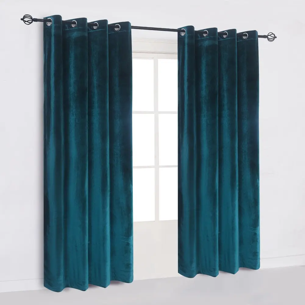 Cherry Home Dark Green Velvet Blackout Curtain Panel 52x108 inches | Energy Efficient Grommet Drapes for Bedroom - view 2