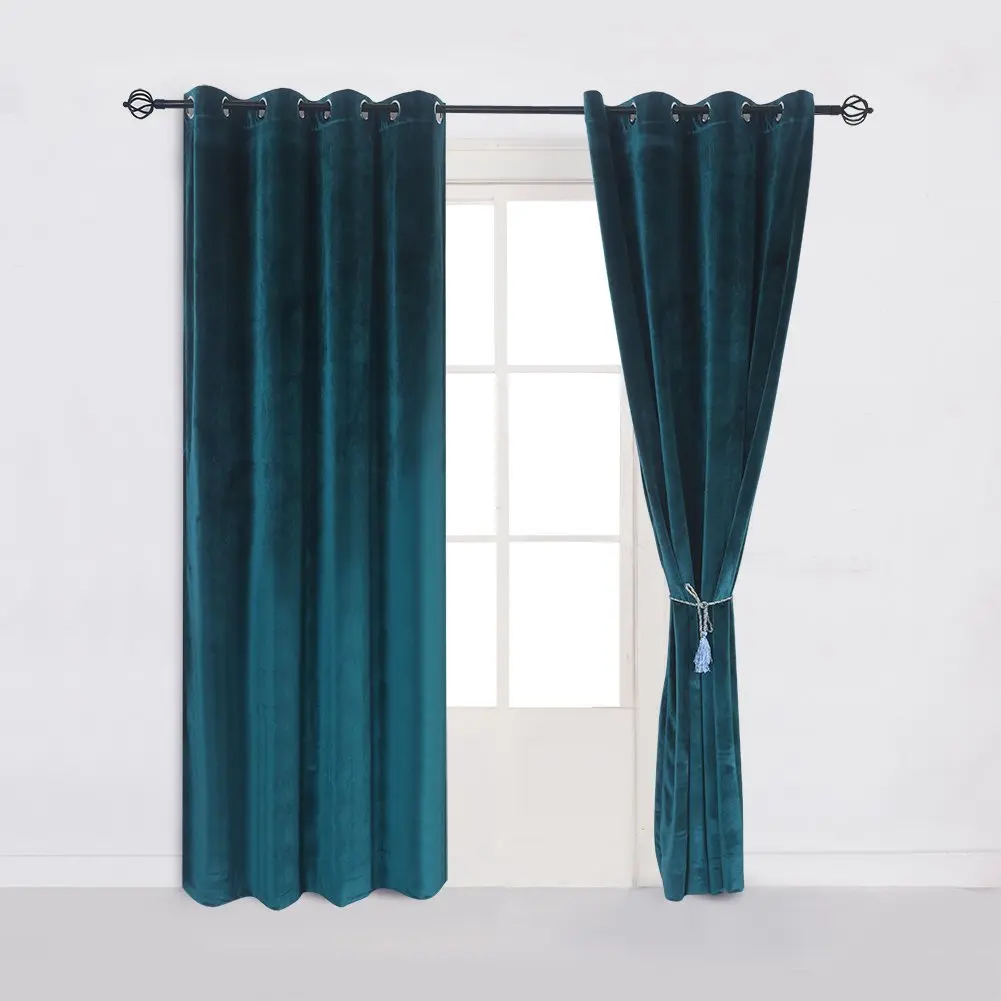Cherry Home Dark Green Velvet Blackout Curtain Panel 52x108 inches | Energy Efficient Grommet Drapes for Bedroom - view 3