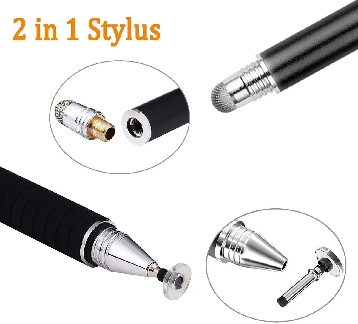 Mixoo 2-in-1 Disc & Fiber Tip Stylus Pen for Touchscreens | Precision Input Pen for iPad, iPhone, Android, Chromebook (Black) - view 2