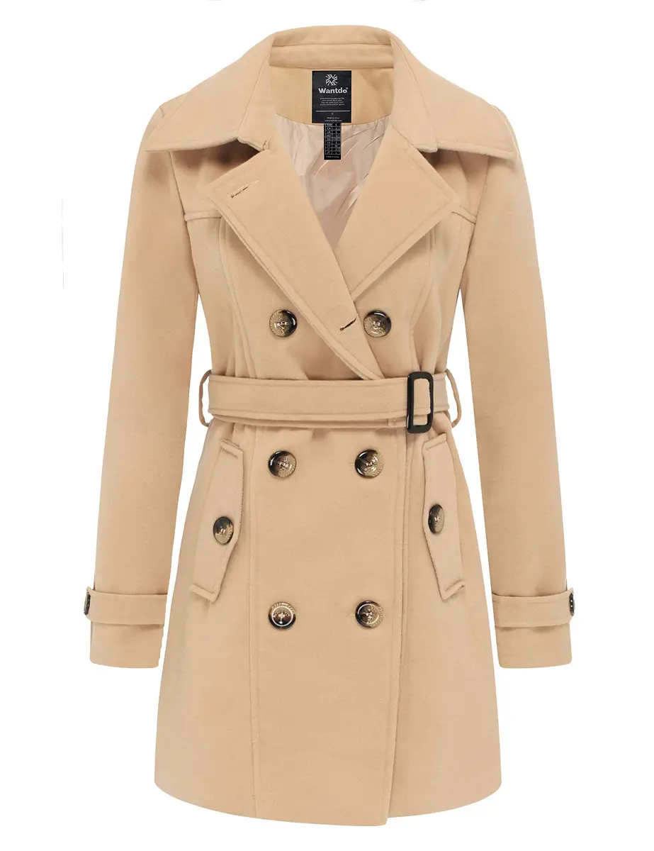 wantdo Women’s Double Breasted Pea Coat Khaki S | Windproof & Stylish Winter Coat - main product image