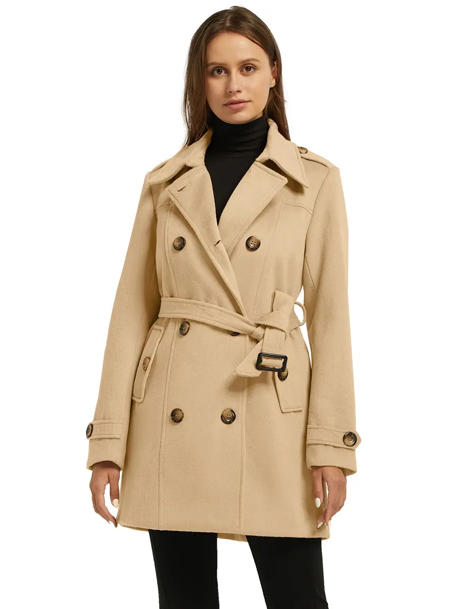 wantdo Women’s Double Breasted Pea Coat Khaki S | Windproof & Stylish Winter Coat - view 2