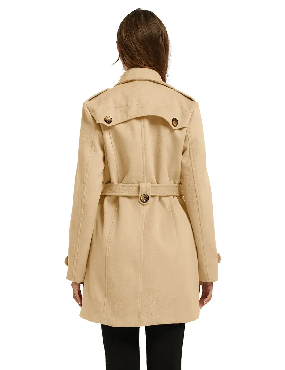 wantdo Women’s Double Breasted Pea Coat Khaki S | Windproof & Stylish Winter Coat - view 4