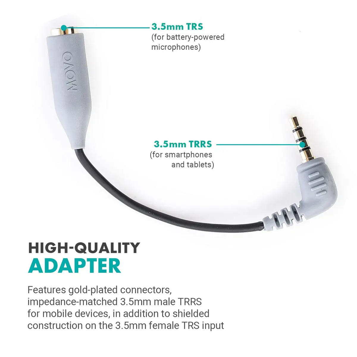 Movo MC3 3.5mm TRS to TRRS Adapter - Microphone for Smartphones & Tablets | High-Quality Audio - view 6