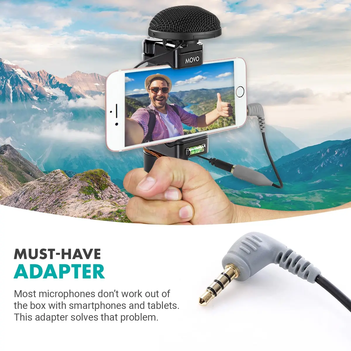 Movo MC3 3.5mm TRS to TRRS Adapter - Microphone for Smartphones & Tablets | High-Quality Audio - view 2