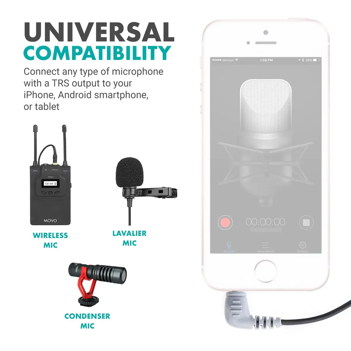 Movo MC3 3.5mm TRS to TRRS Adapter - Microphone for Smartphones & Tablets | High-Quality Audio - view 3