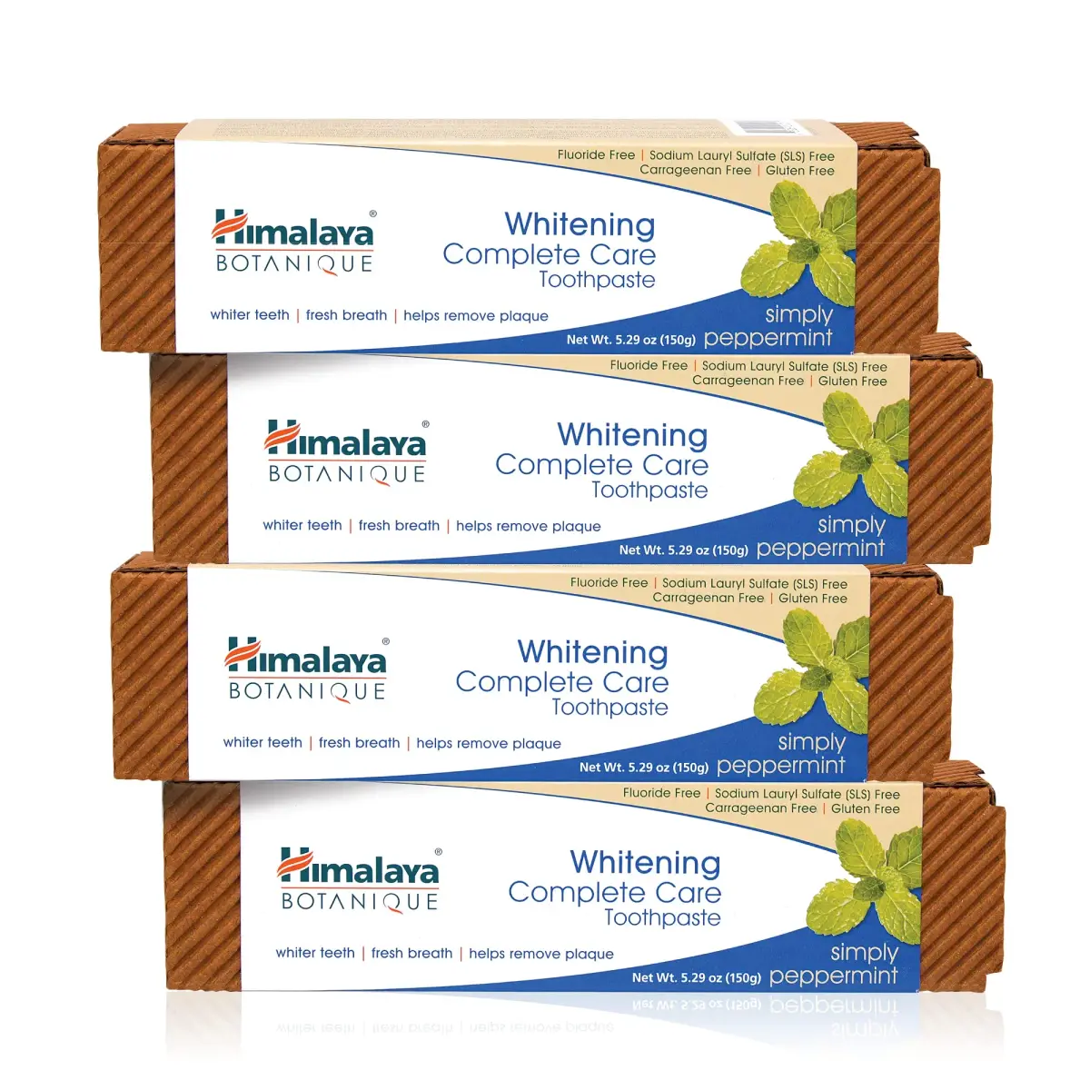 Himalaya Botanique Whitening Complete Care Toothpaste Peppermint 5.29oz (156ml) 4-Pack | Fluoride-Free Whitening & Plaque Control - main product image
