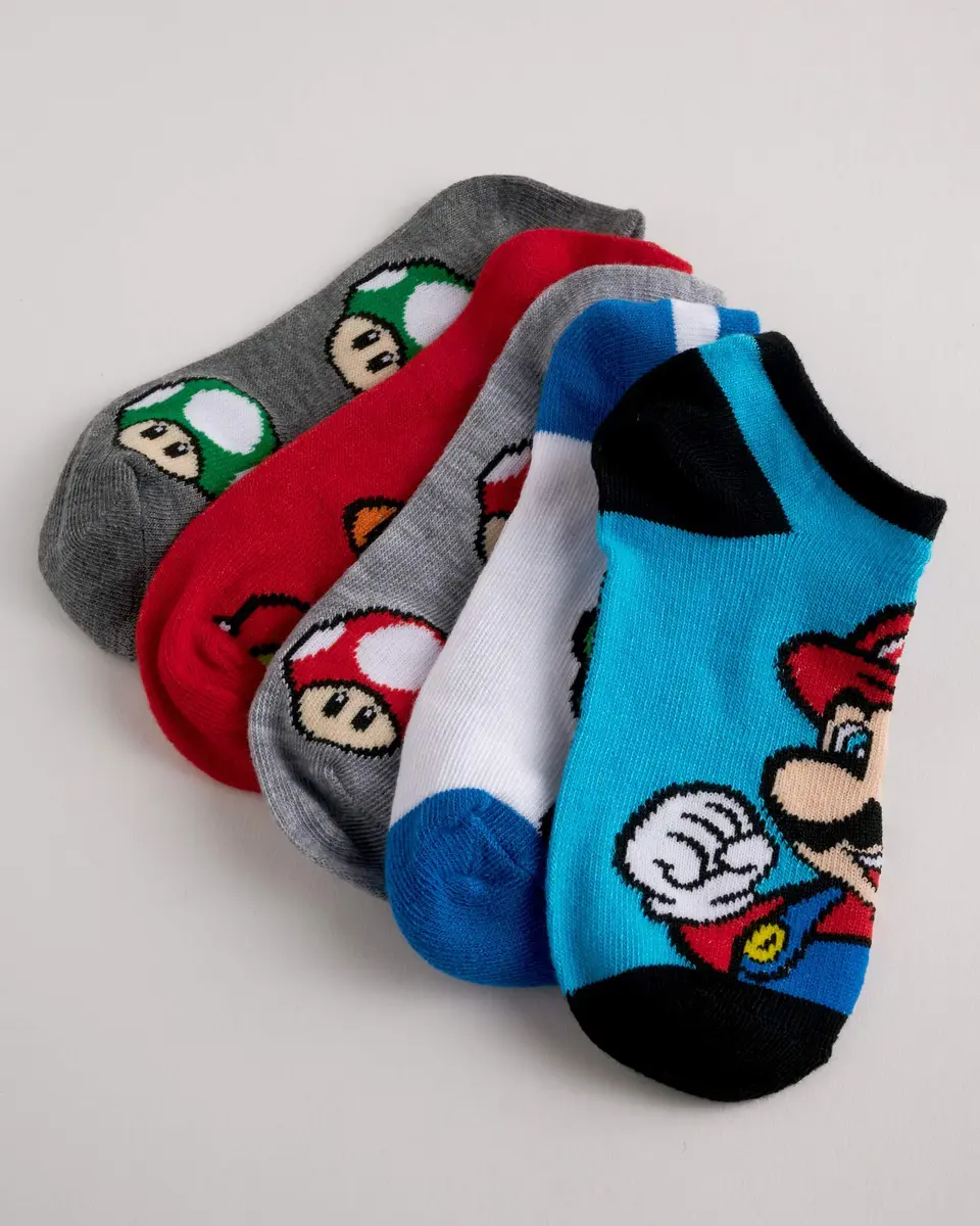 Nintendo Super Mario 5 Pack No Show Socks | No Bunching, Breathable Polyester Blend, Fun Character Design - view 3