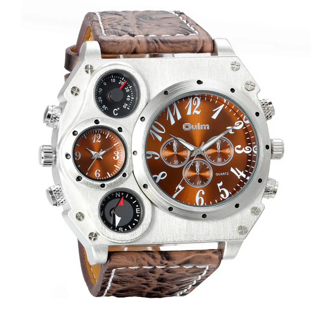 Avaner Men's Dual Time Zone Watch 58mm (2.3in) with Brown Leather Strap | Oversized Analog Quartz - main product image