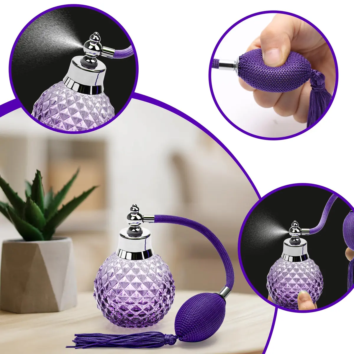 Coolrunner 100ml Perfume Bottle Vintage Atomizer, Purple | Refillable Crystal Spray - view 6