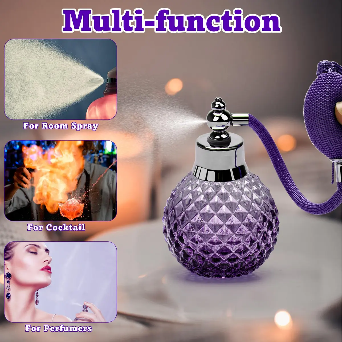 Coolrunner 100ml Perfume Bottle Vintage Atomizer, Purple | Refillable Crystal Spray - view 2