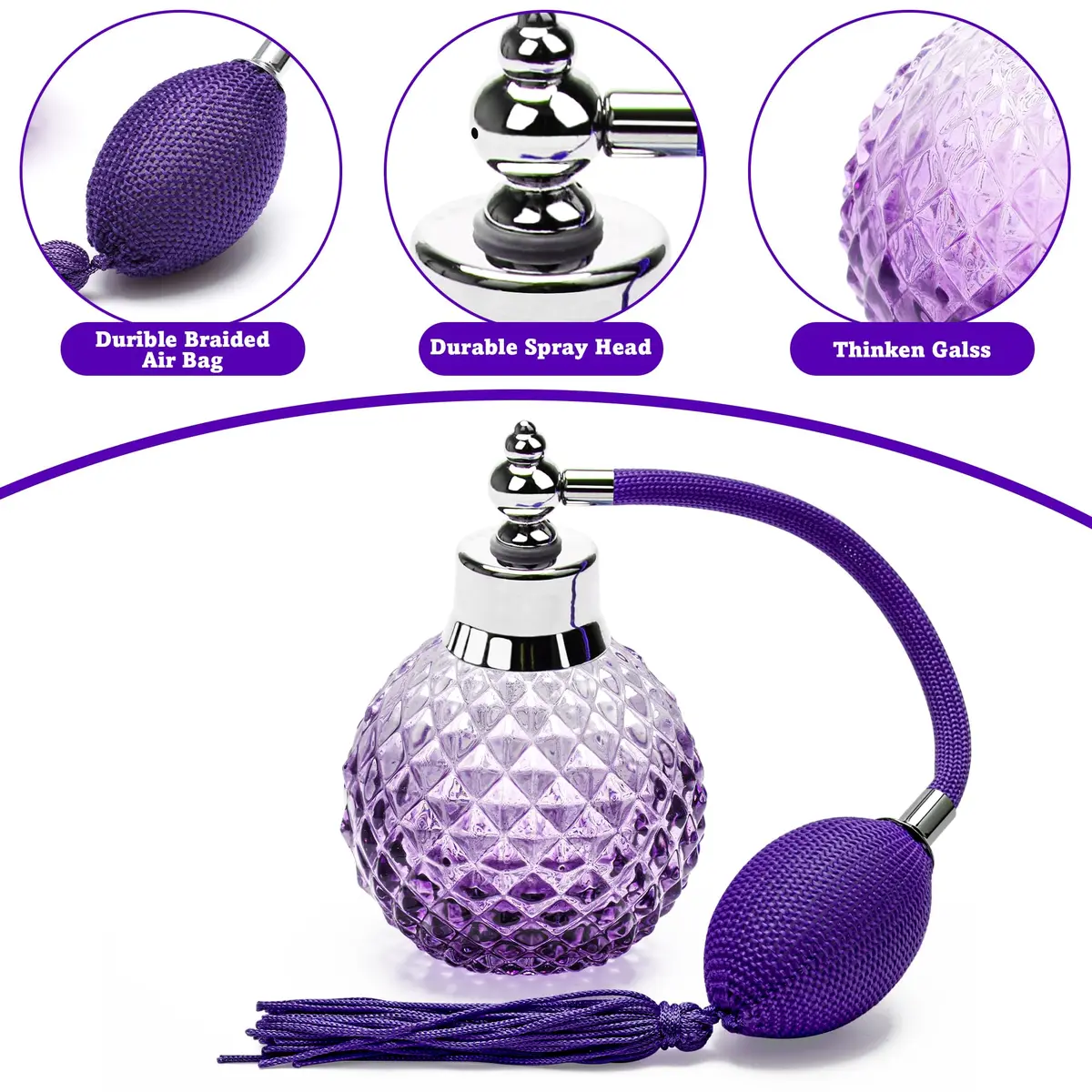 Coolrunner 100ml Perfume Bottle Vintage Atomizer, Purple | Refillable Crystal Spray - view 3