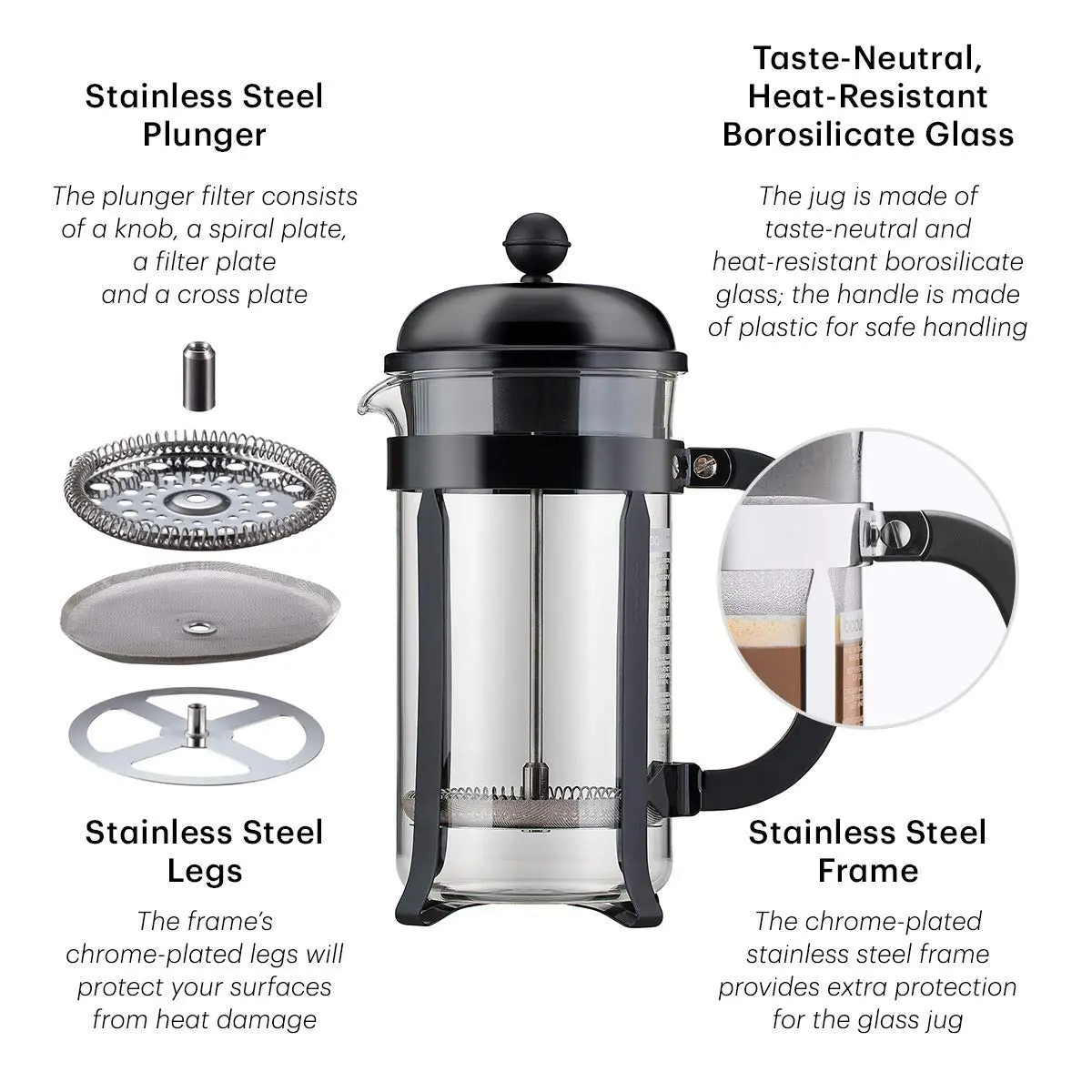 Bodum Chambord French Press Coffee Maker 34oz | Classic Design with High-Heat Borosilicate Glass - view 4