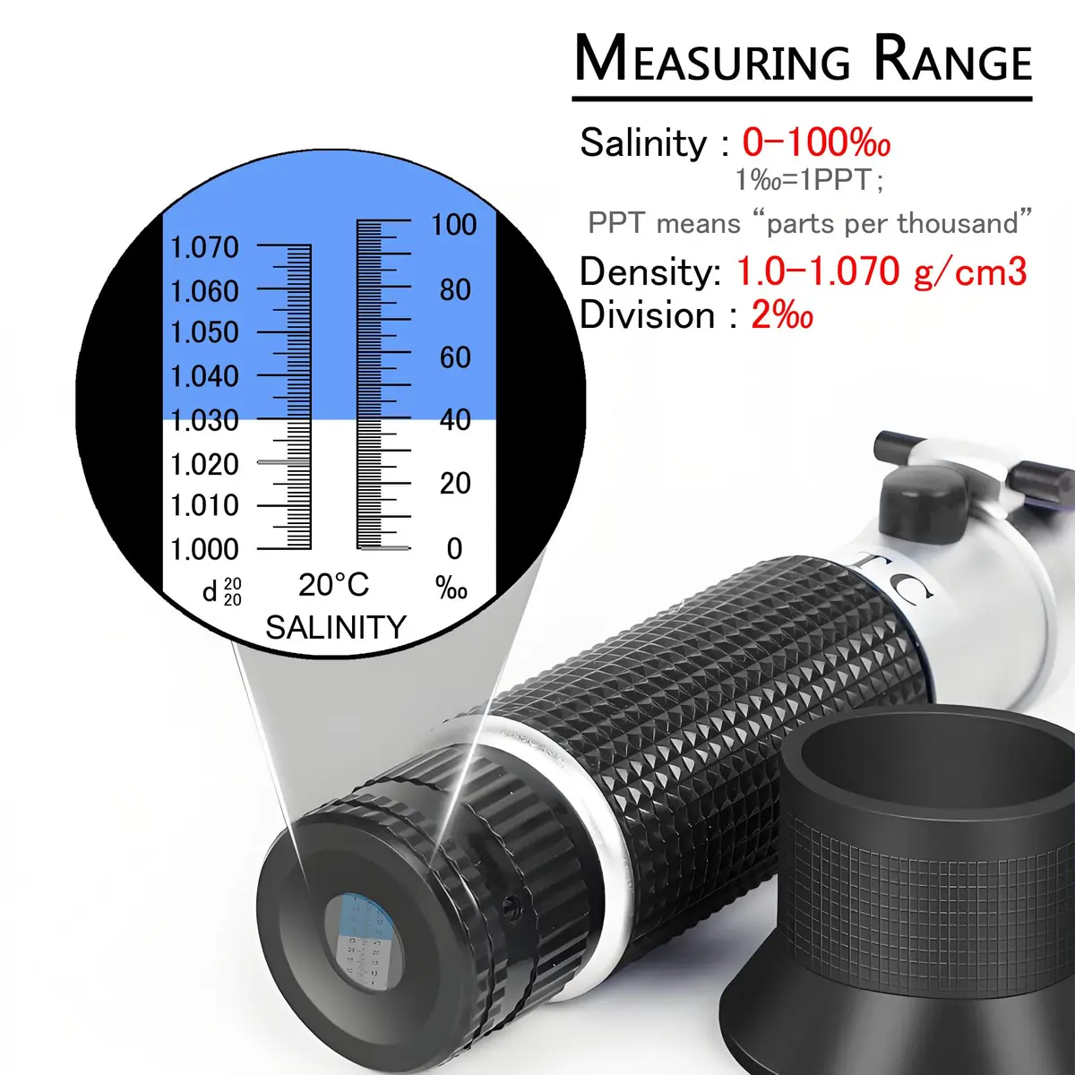 V·RESOURCING Seawater Salinity Refractometer 0-100ppt & 1.000-1.070 Specific Gravity Tester | Automatic Temperature Compensation - view 3
