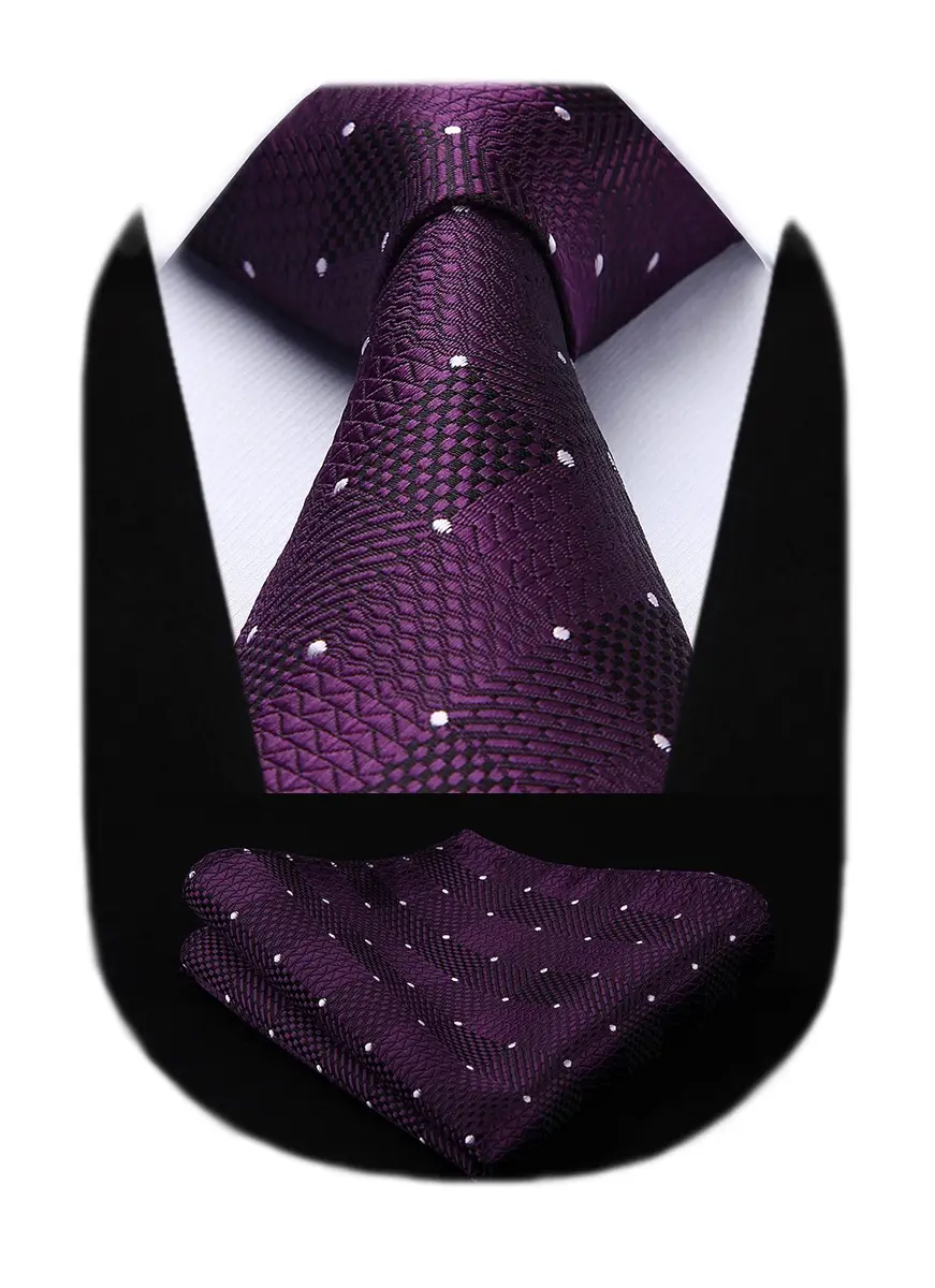HISDERN Men's Ties Purple Tie Pocket Square Set 63'' | Classic Silk Formal - main product image