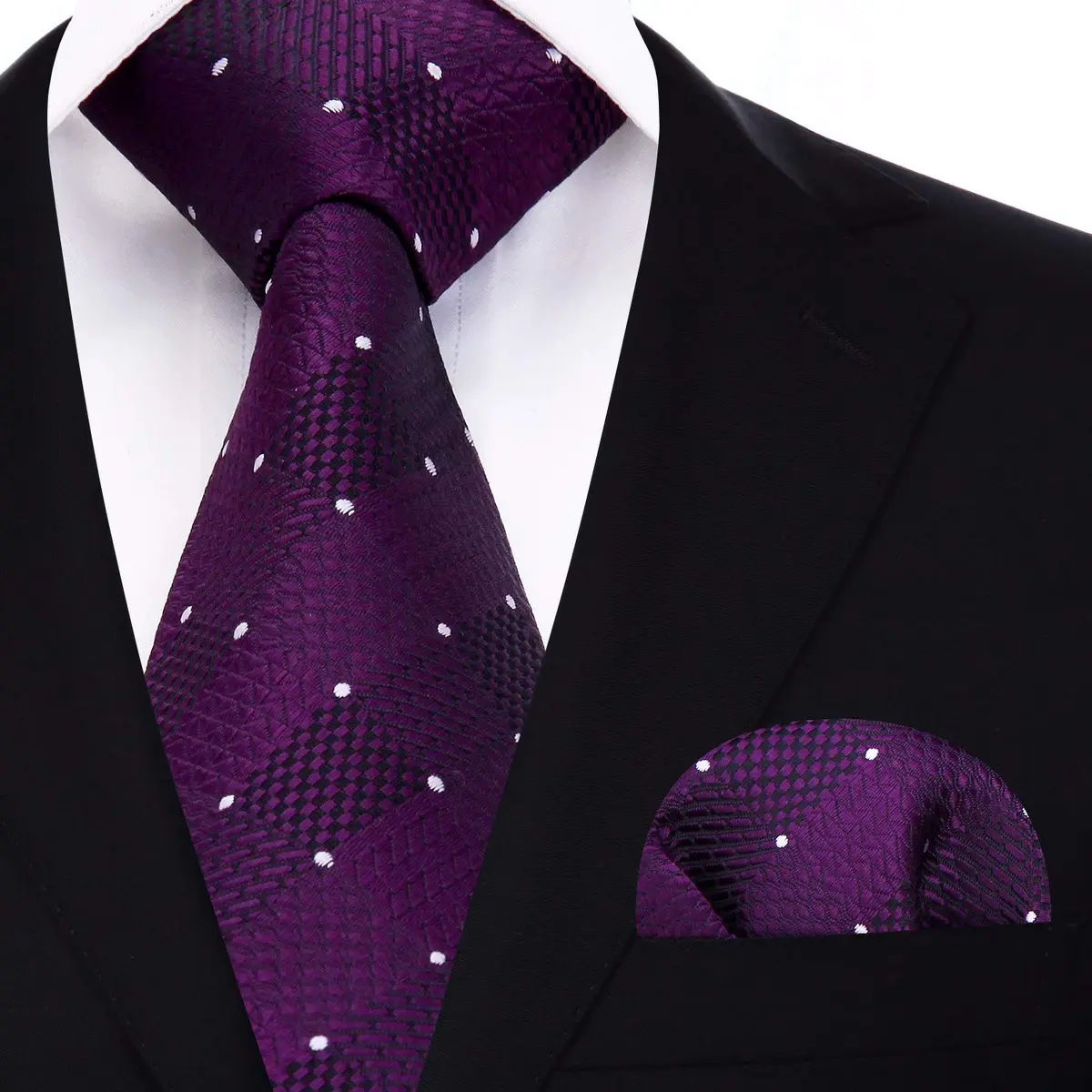 HISDERN Men's Ties Purple Tie Pocket Square Set 63'' | Classic Silk Formal - view 2