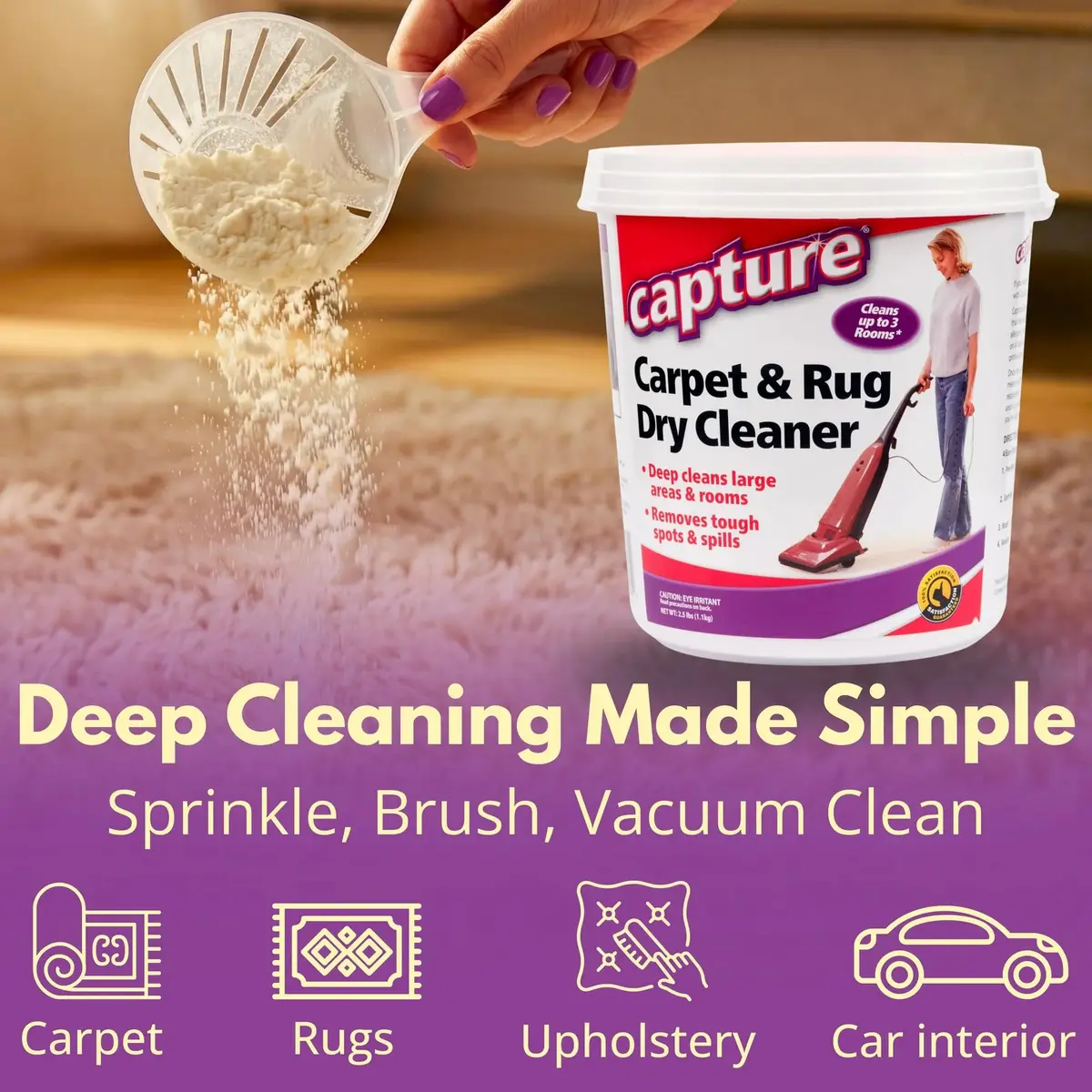 Capture Carpet & Rug Dry Cleaner Powder 1.13 kg (2.5 lb) | Absorbs Dirt, Spills & Odors - view 2