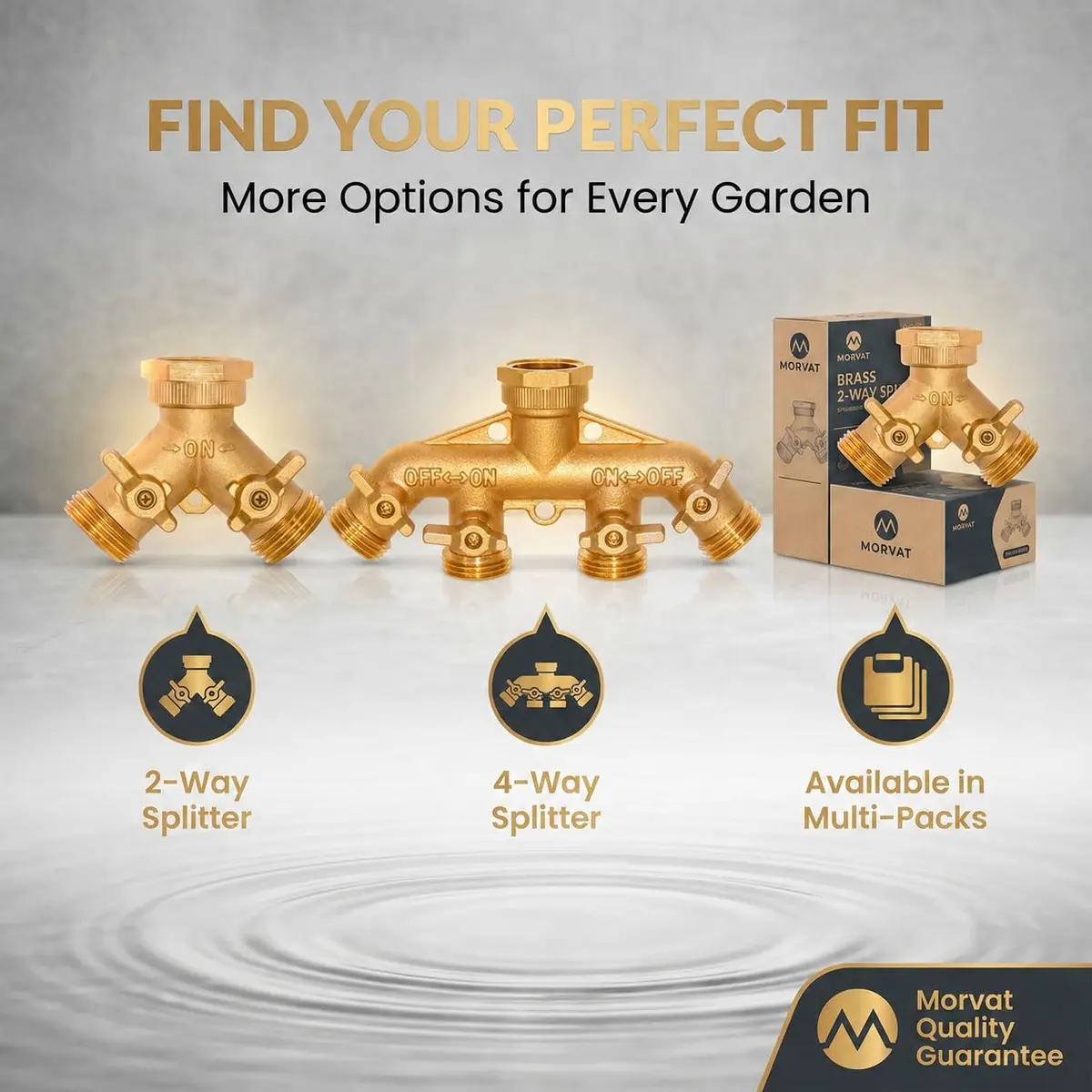 Morvat Brass Heavy-Duty Garden Hose Water Splitter | LEAD-FREE 2-Way Y Splitter for Water Spigot & Faucet | Manifold Connector ON/OFF Valves with Comfort Grip, 3 Washers & Teflon Tape - view 5