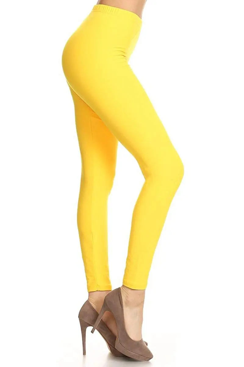 Leggings Depot Womens 1" Waistband High Waisted Solid Leggings Pants (Full Length, Yellow, One Size) - main product image