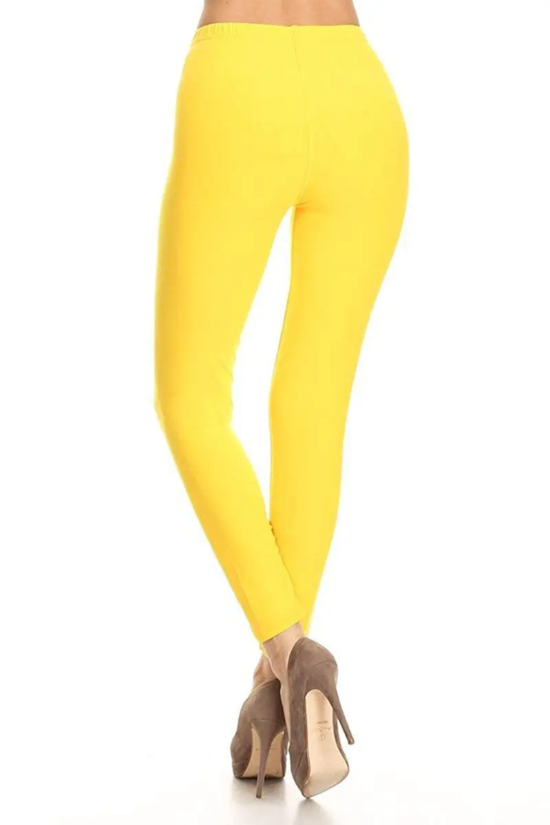 Leggings Depot Womens 1" Waistband High Waisted Solid Leggings Pants (Full Length, Yellow, One Size) - view 4