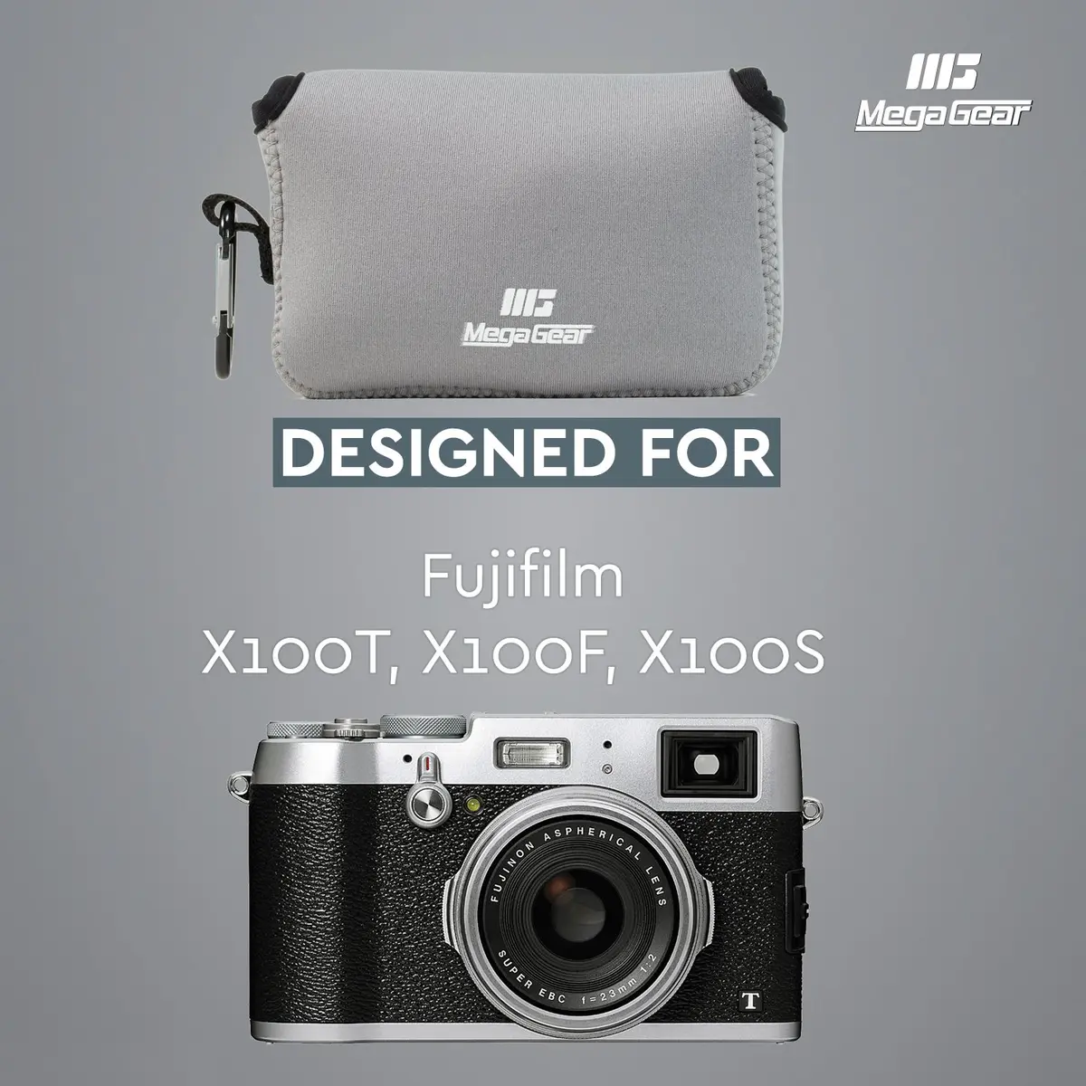 MegaGear Fujifilm X100F, X100T, X100S Camera Case | Ultra Light Neoprene, Carabiner, Gray - view 5
