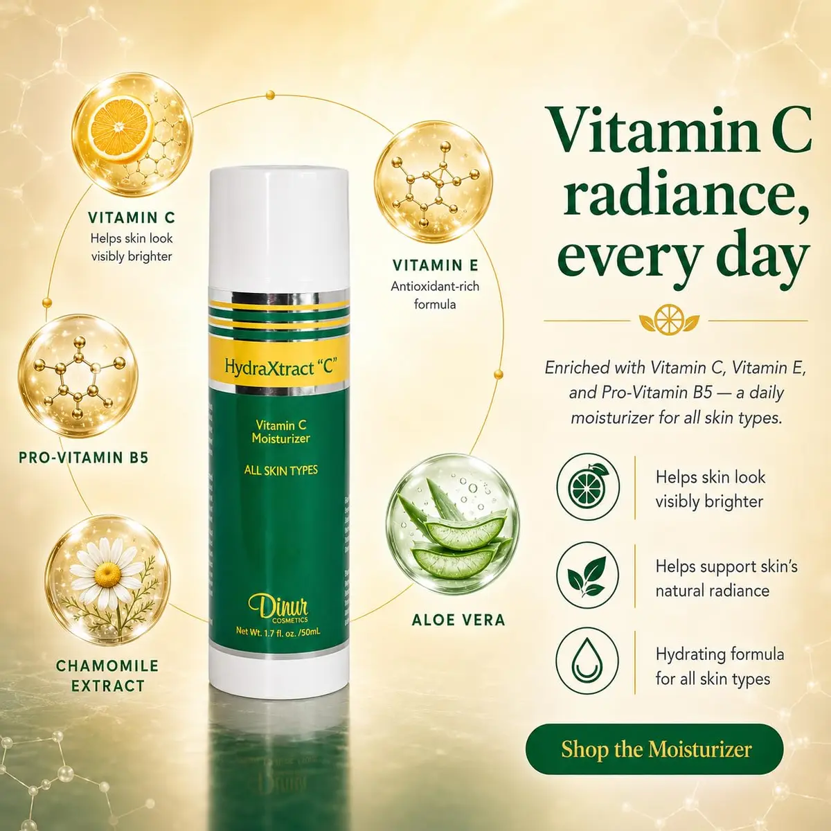 Dinur Cosmetics HydraXtract Vitamin C Moisturizer 50 ml | Decreases Aging & Improves Skin Firmness - view 2