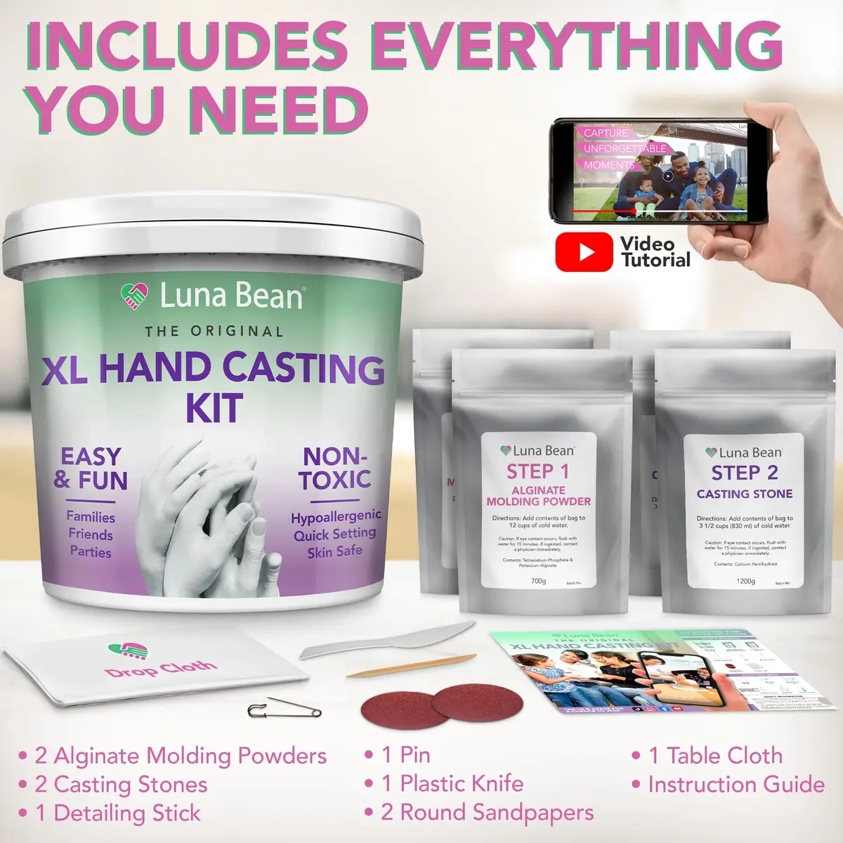 Luna Bean XL Hand Casting Kit for Family - Extra Large Mold, Up to 6 Hands | Family Keepsake - view 6