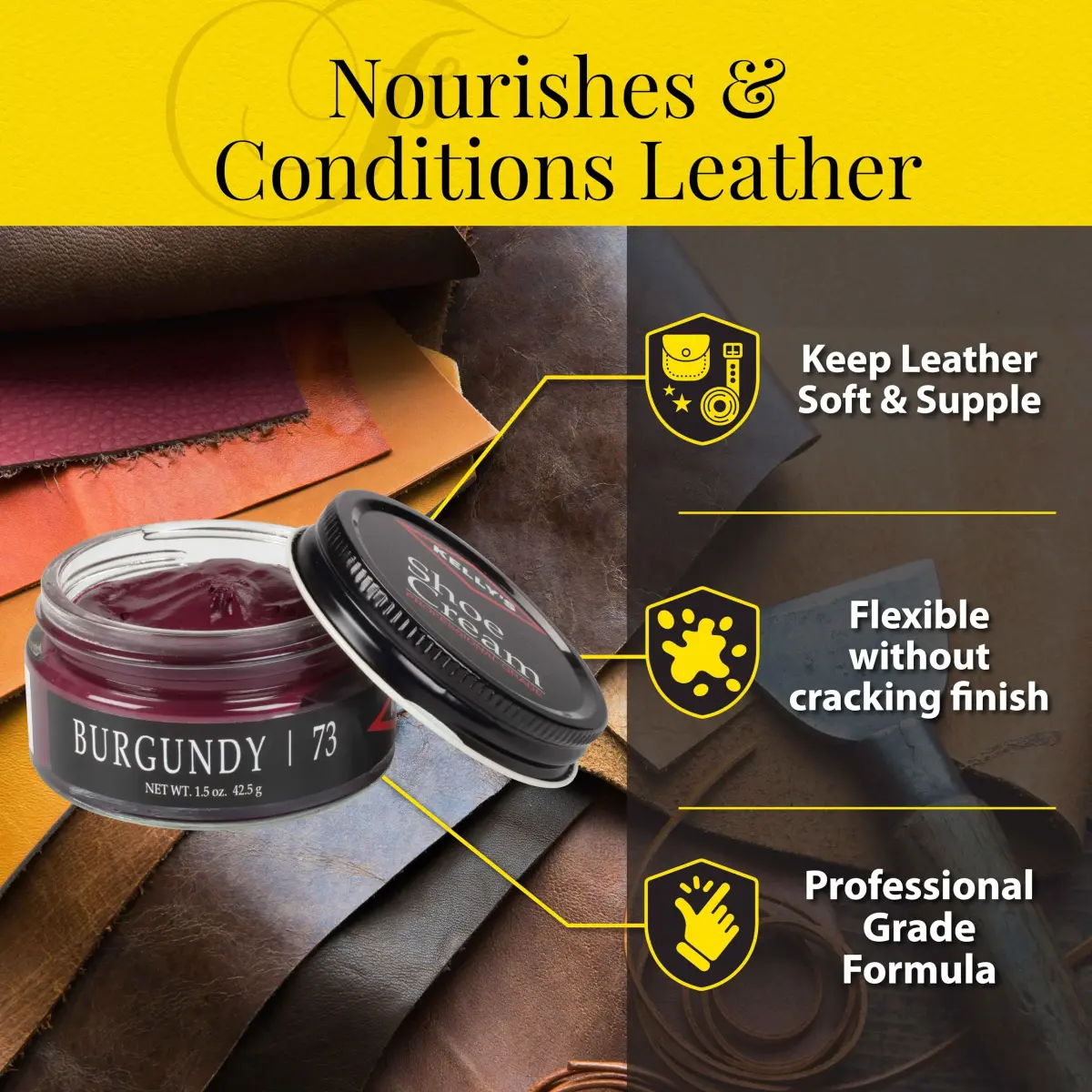 Kelly's Burgundy Shoe Polish Cream 45ml (1.5 oz) | Professional Leather Care - view 5