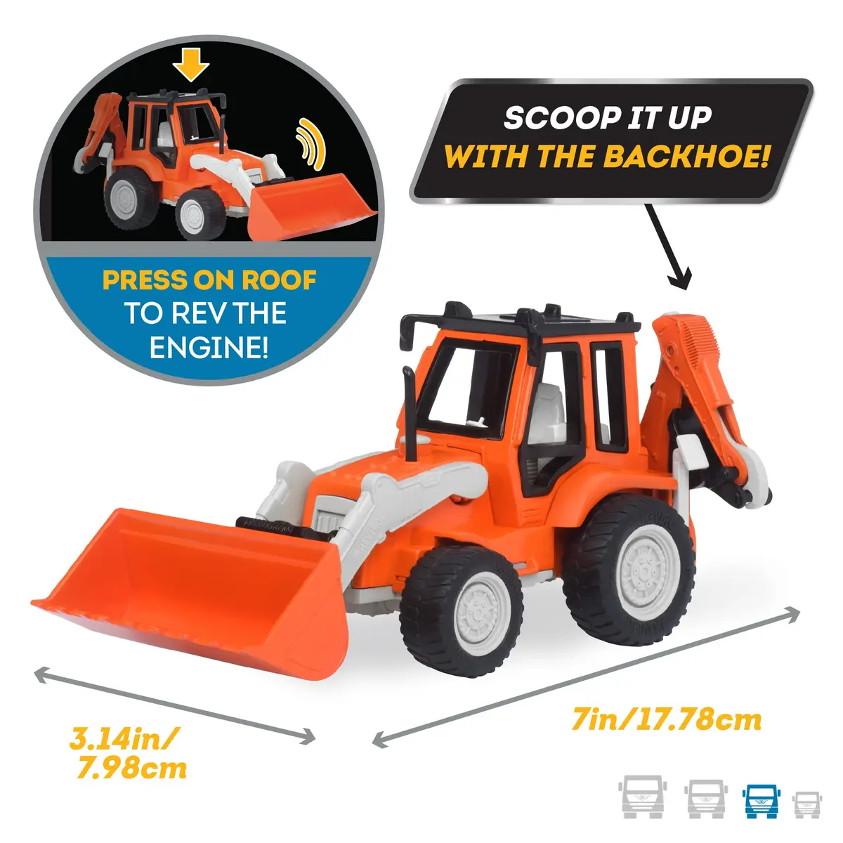 Driven by Battat Backhoe Loader Toy 7-Inch | Realistic Construction Vehicle with Lights & Sounds for Kids 3+ - view 2