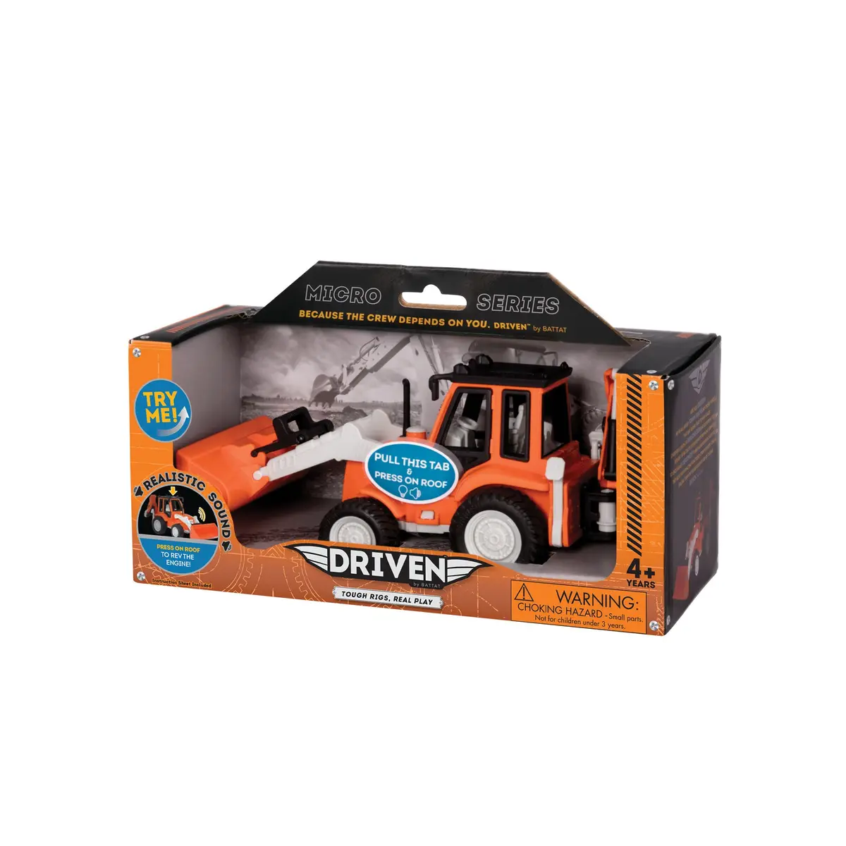 Driven by Battat Backhoe Loader Toy 7-Inch | Realistic Construction Vehicle with Lights & Sounds for Kids 3+ - view 3