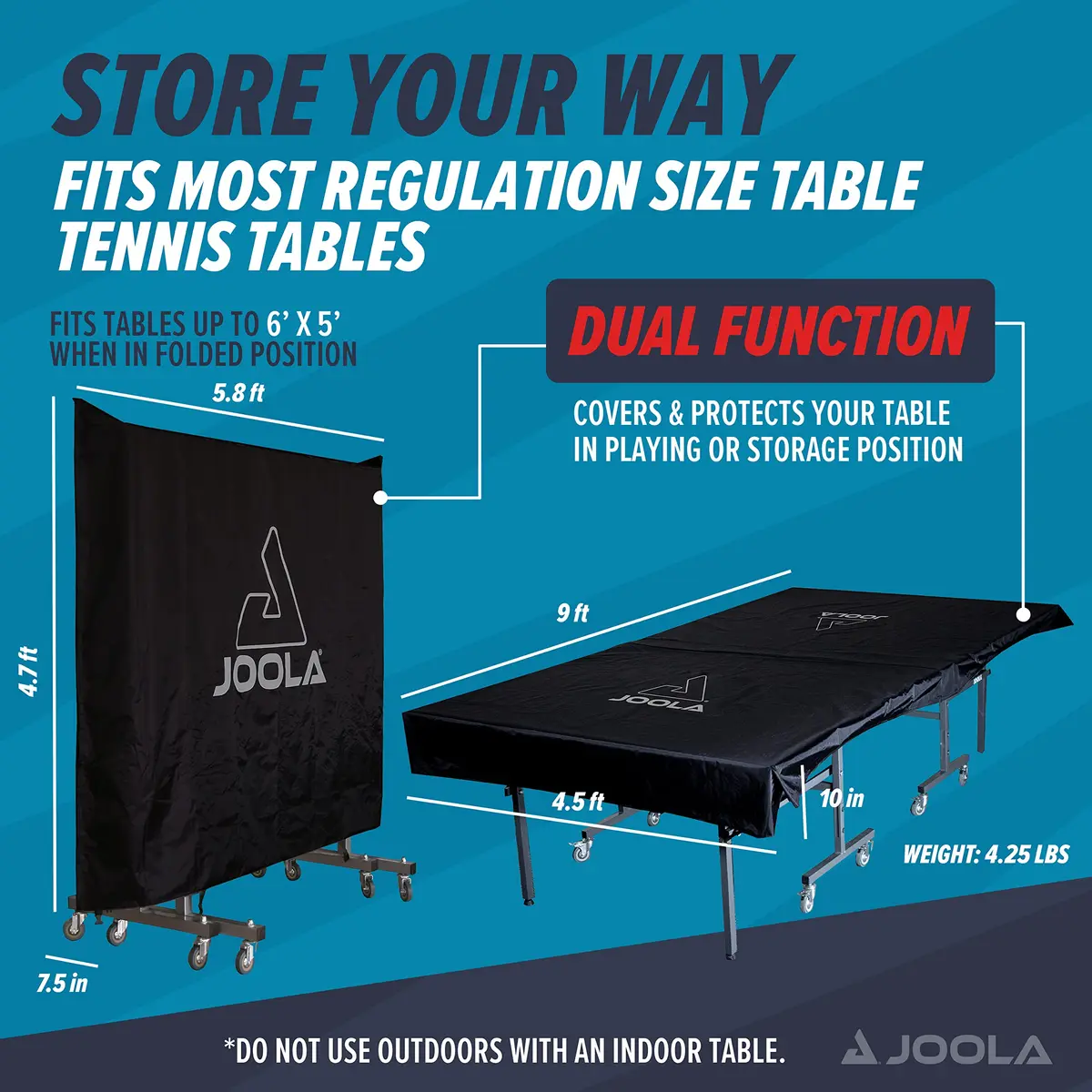 JOOLA Outdoor Ping Pong Table Cover Fits Both Folding & Flat Tables - Heavy Duty Waterproof Cover w/ PVC Coating - Dual Function, Fits 9x5 Tables in Upright or Down Positions - Inside & Outside - view 5